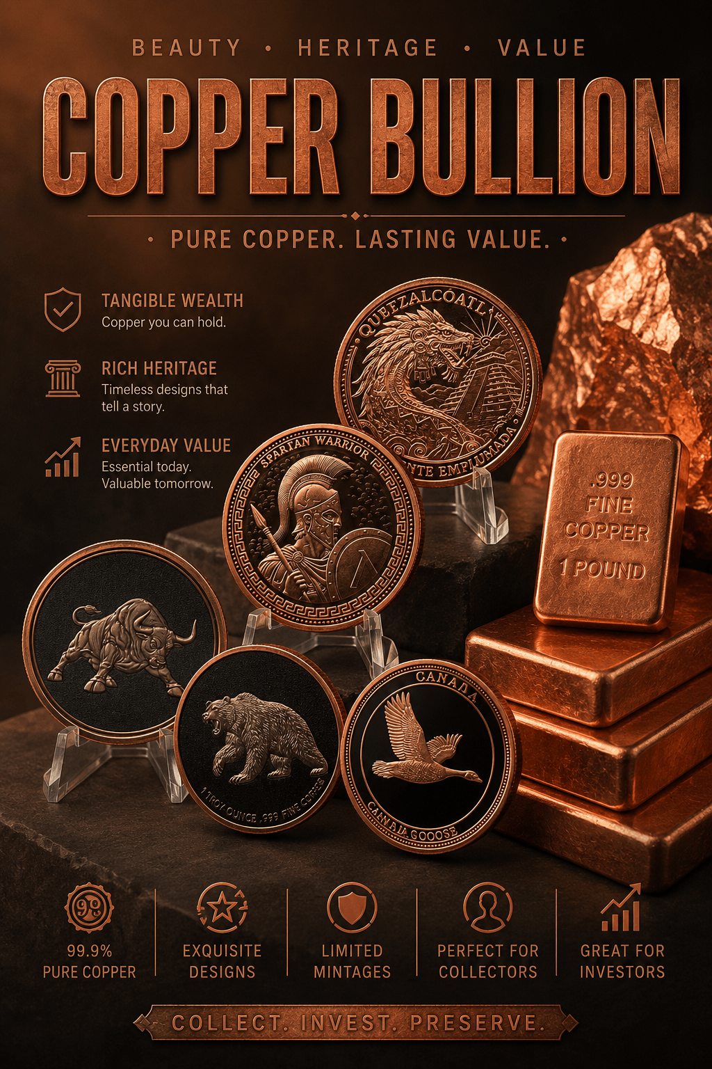 1 oz Copper Bullion - MMmetalsandmore