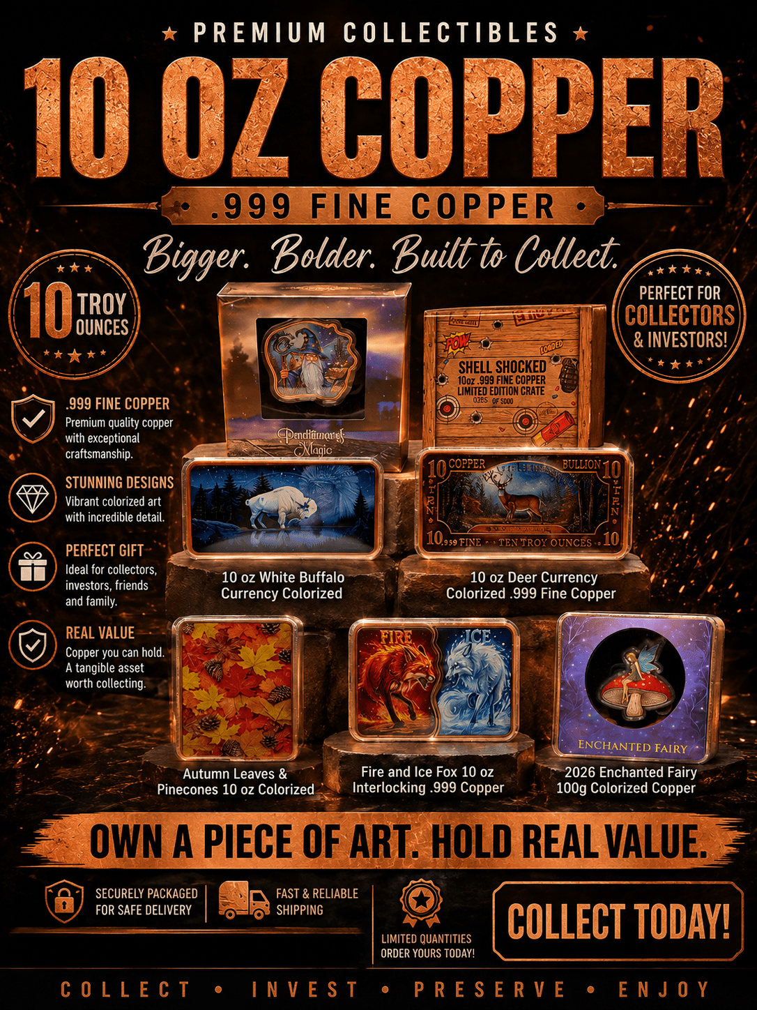 10oz Copper Bullion - MMmetalsandmore