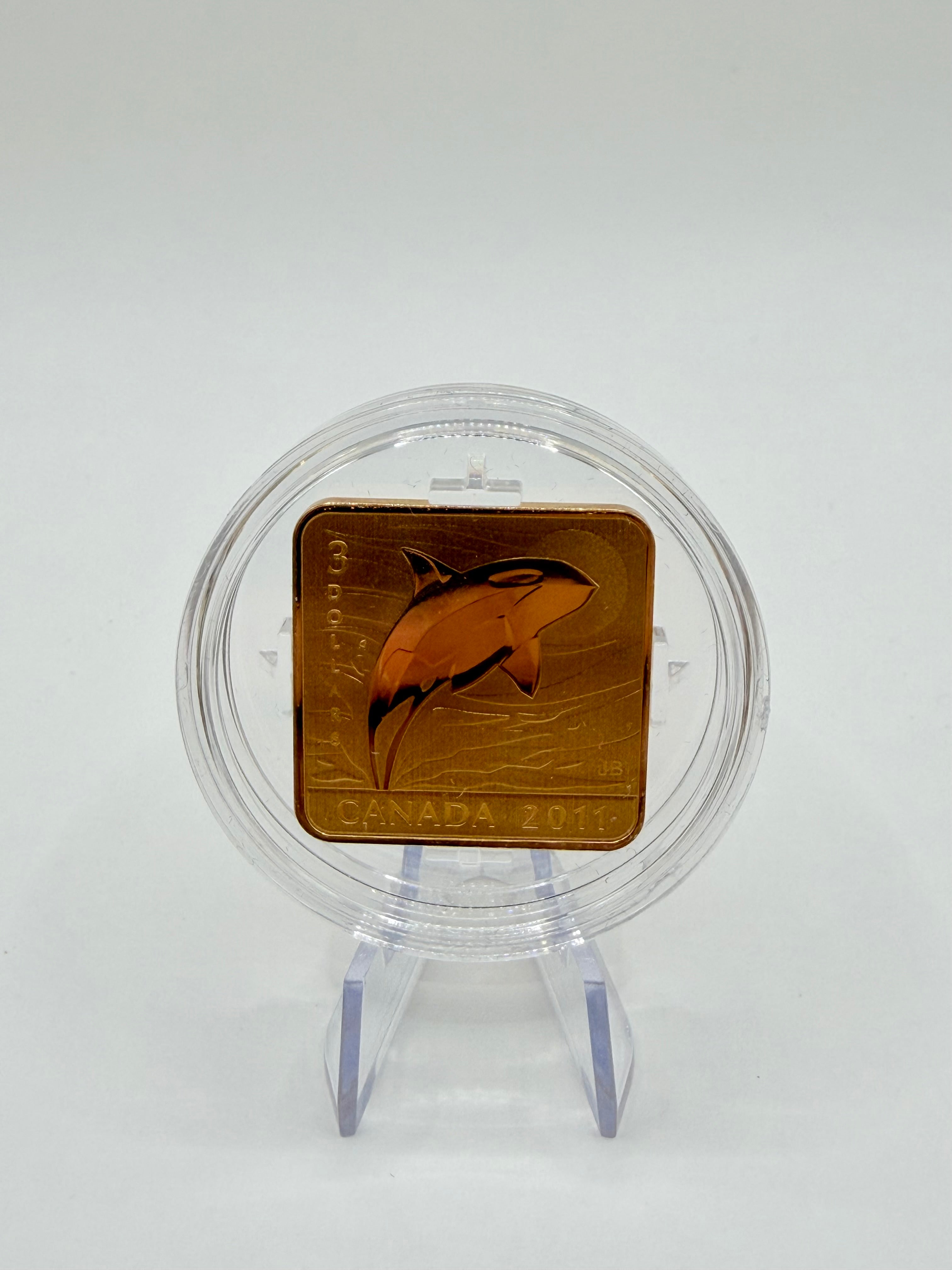 2011 Canada $3 Wildlife Conservation Series: Orca Whale Gold-Plated Sterling Silver Square Coin (Box & COA)