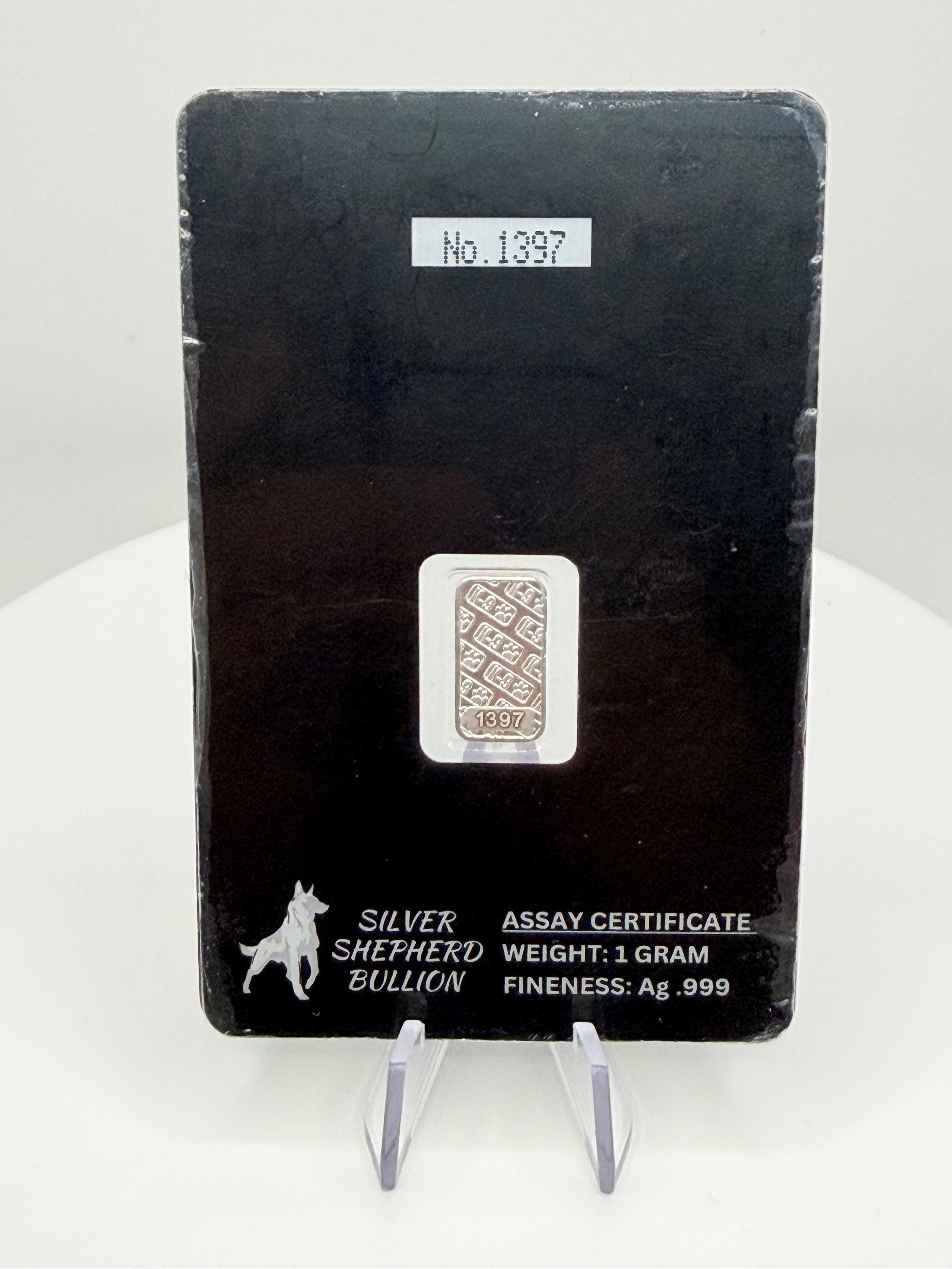 Silver Shepherd Bullion 1g Fine Silver Bar German Shepherd Dog Collectible