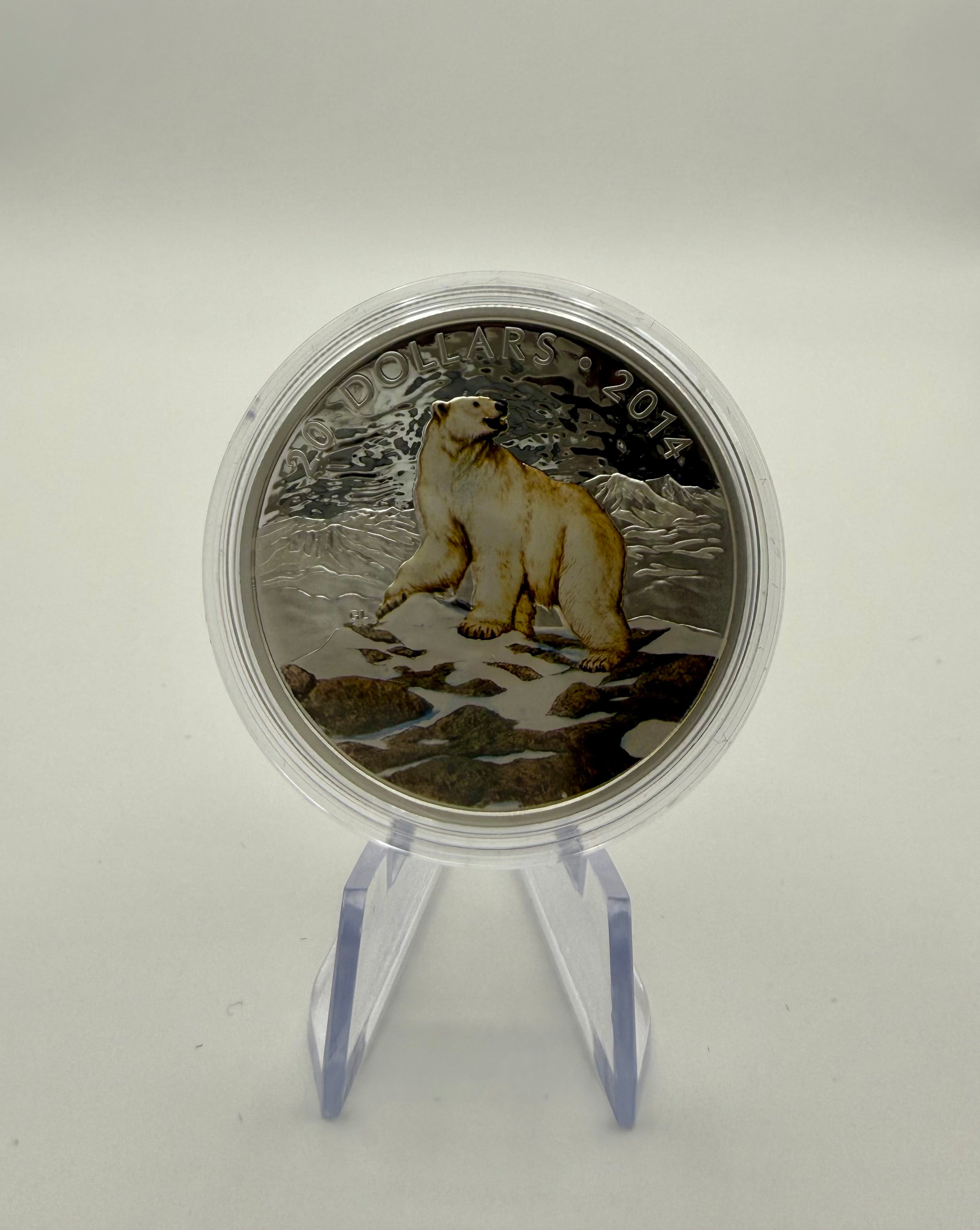 2014 Canada $20 Iconic Polar Bear 1 oz Fine Silver Coloured Coin (with Box & COA)