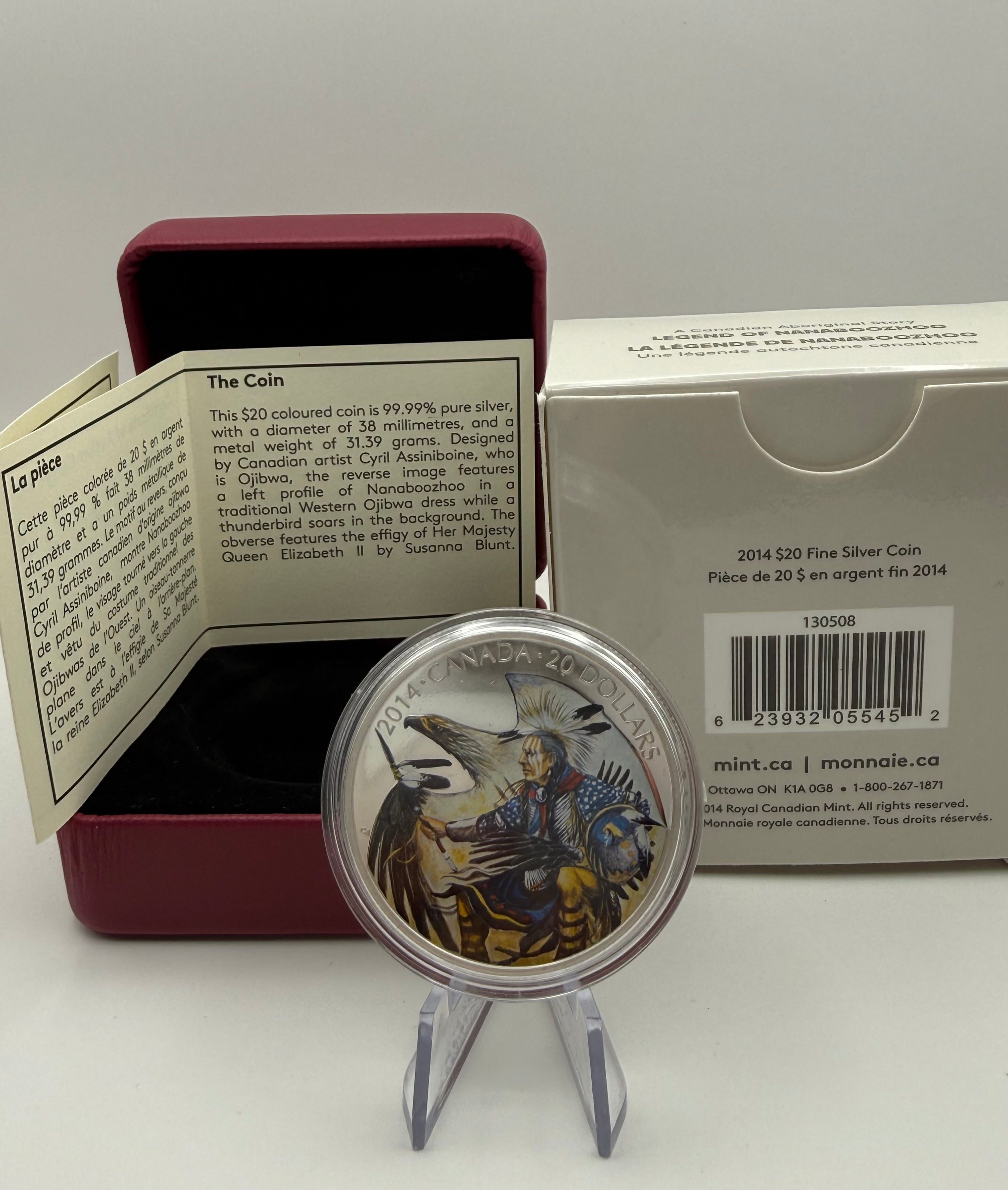 2014 Canada $20 Legend of Nanaboozhoo 1 oz Fine Silver Coloured Coin (with Box & COA)