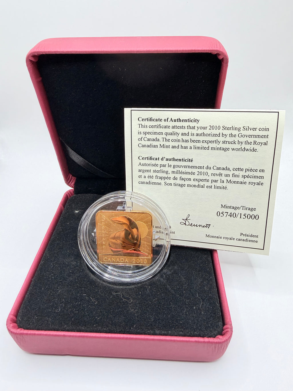 2010 Canada $3 Wildlife Conservation Series: Polar Bear Gold-Plated Sterling Silver Square Coin (Box & COA)