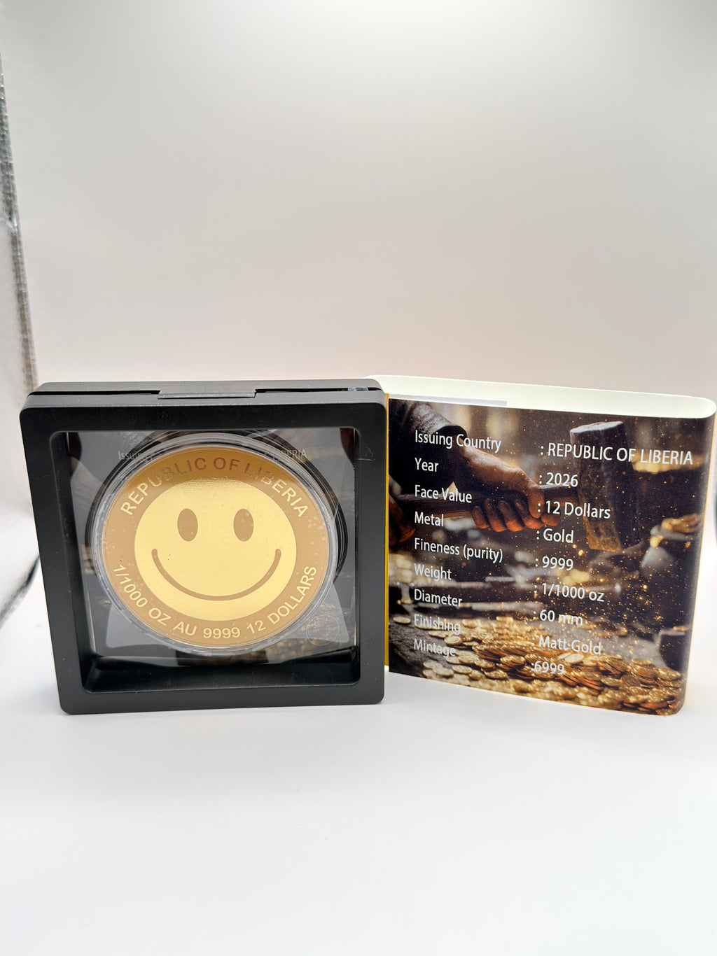 Liberia 1/1000 oz Gold Smiley Face Coin 12 Dollars 9999 Pure