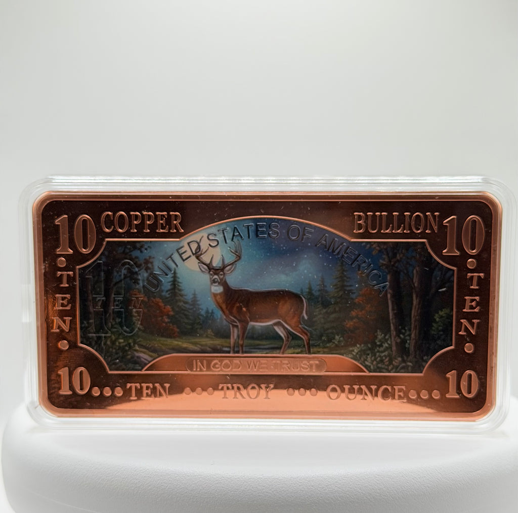 10 oz Deer Currency Colorized .999 Fine Copper Art Bar Bullion