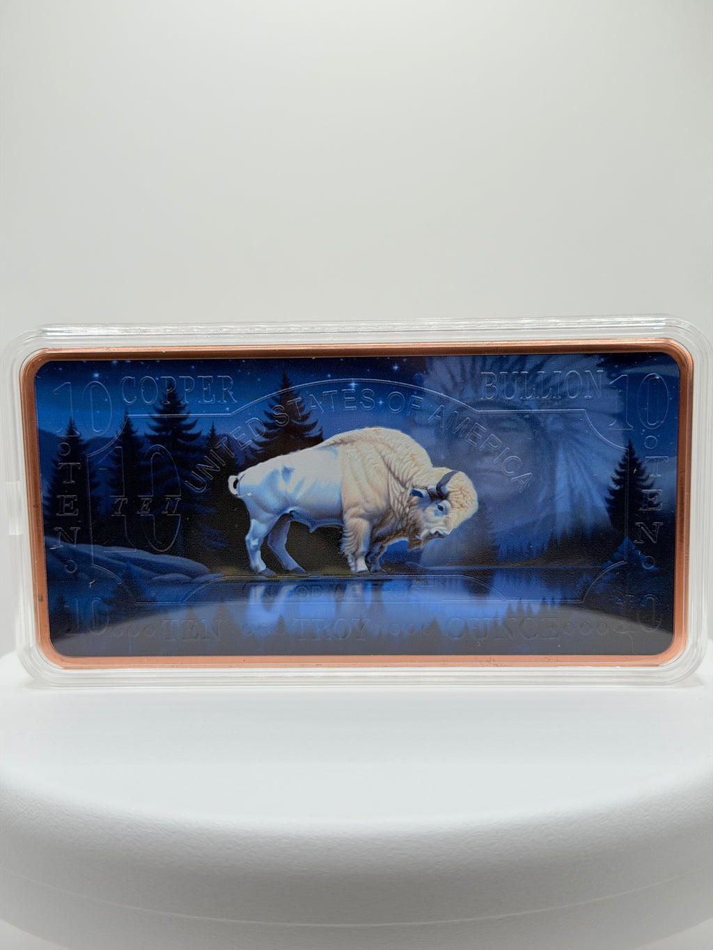 10 oz White Buffalo Currency Colorized .999 Copper Art Bar