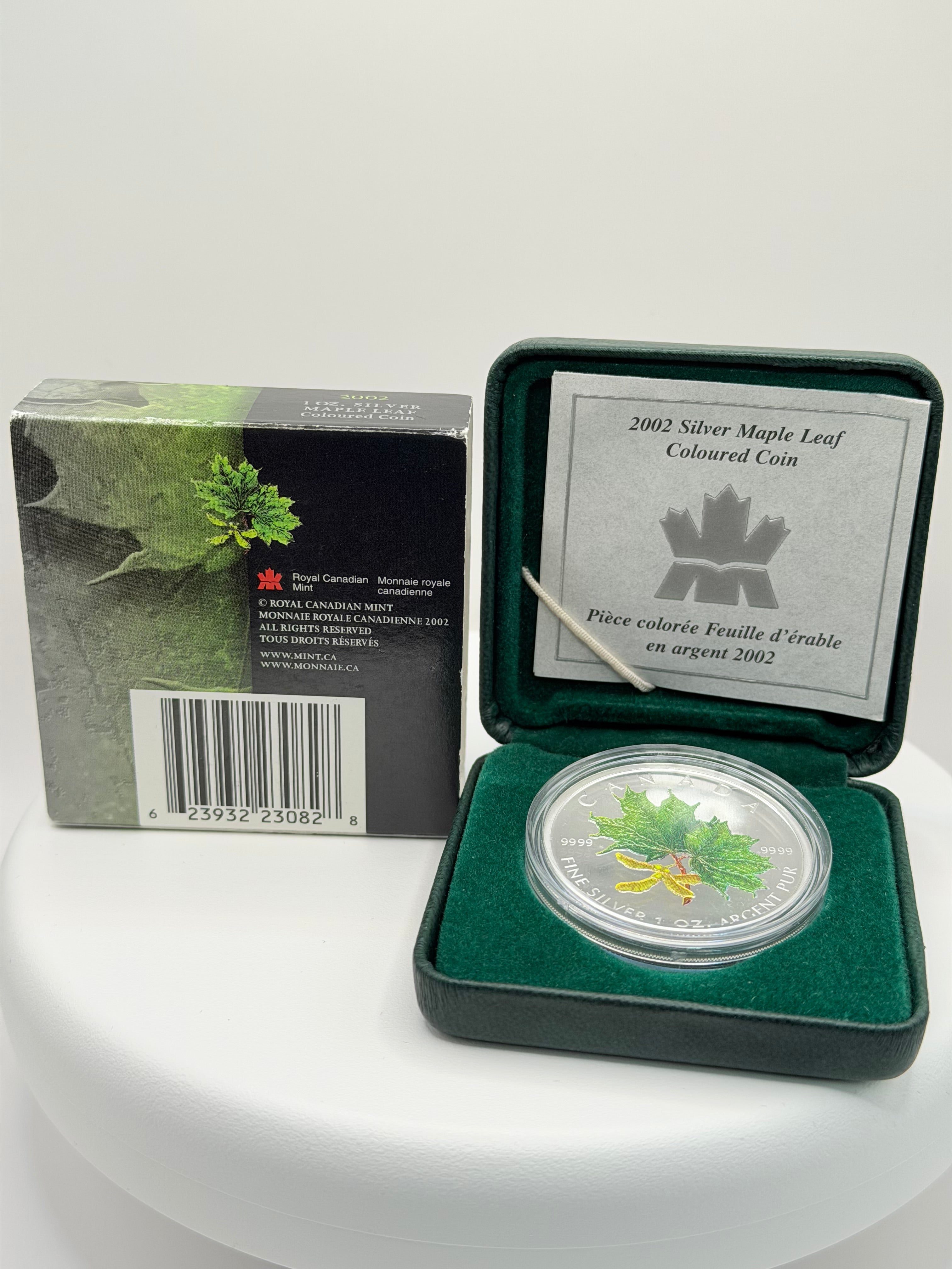 2002 Canada 1 oz Silver Maple Leaf Coloured Coin Box COA