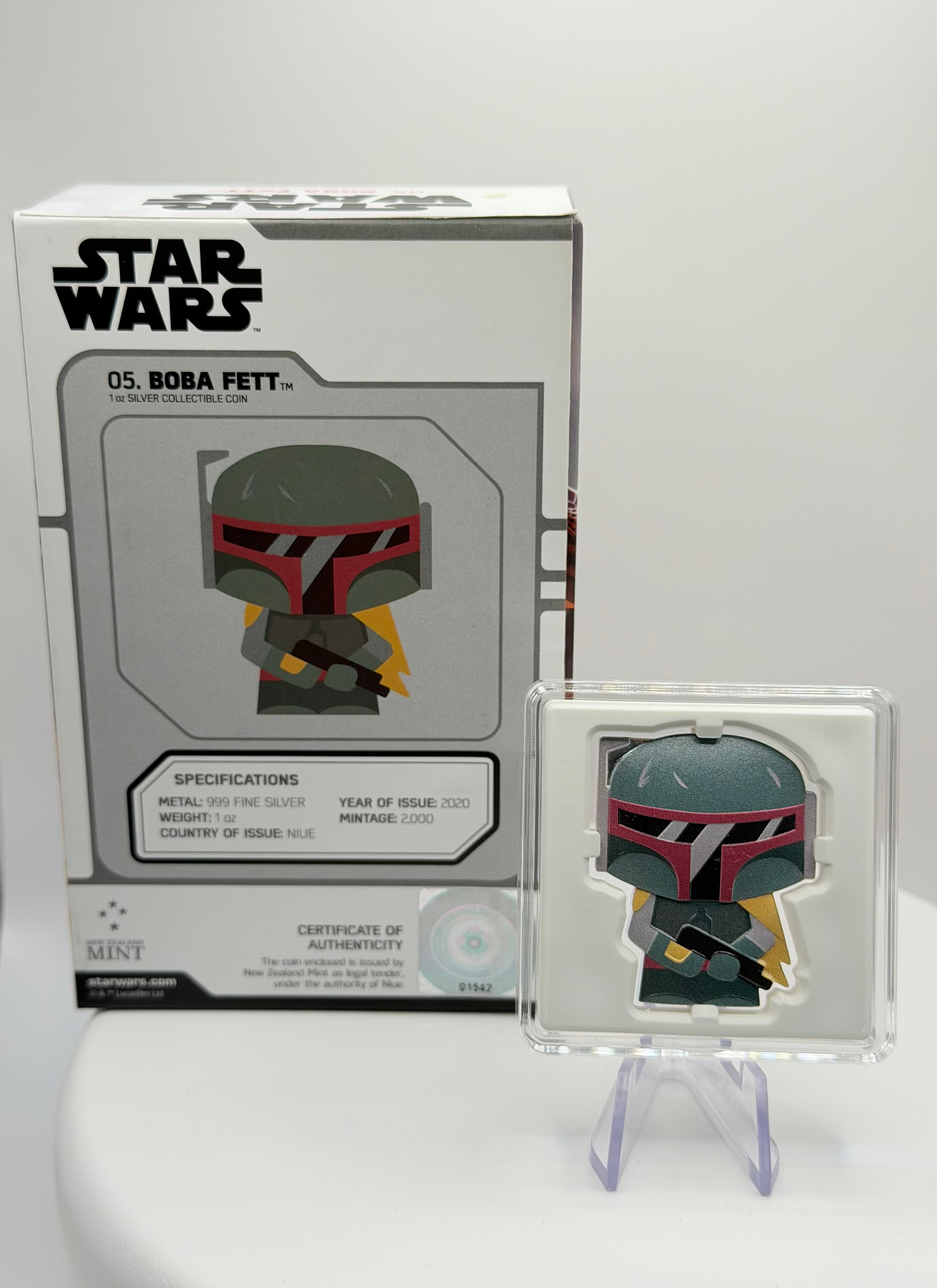 2020 Niue Star Wars Chibi Boba Fett 1 oz Silver Coin Boxed