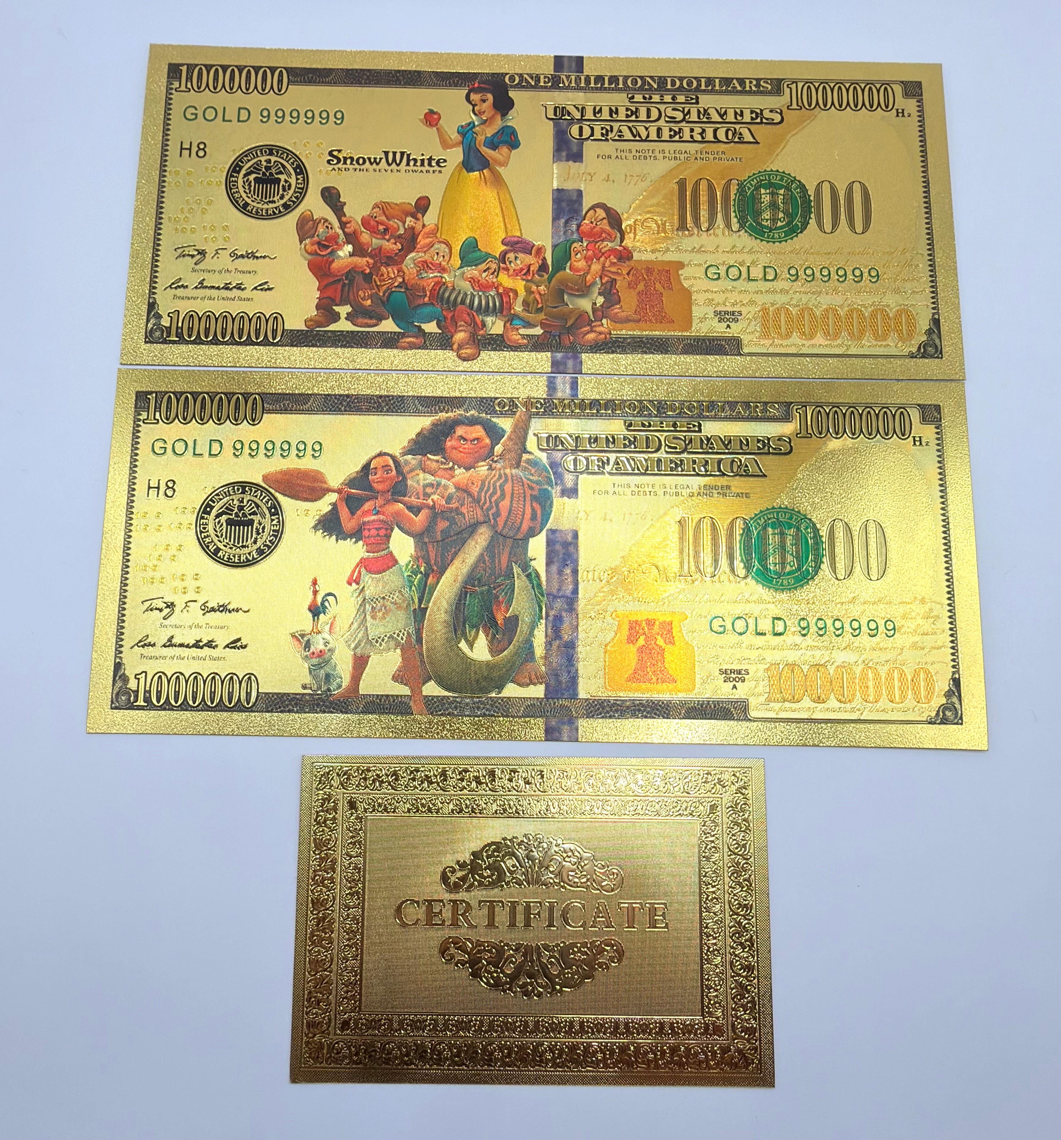 Disney Princess 24K Gold Foil 1,000,000 Novelty Banknote 5-Pc Set