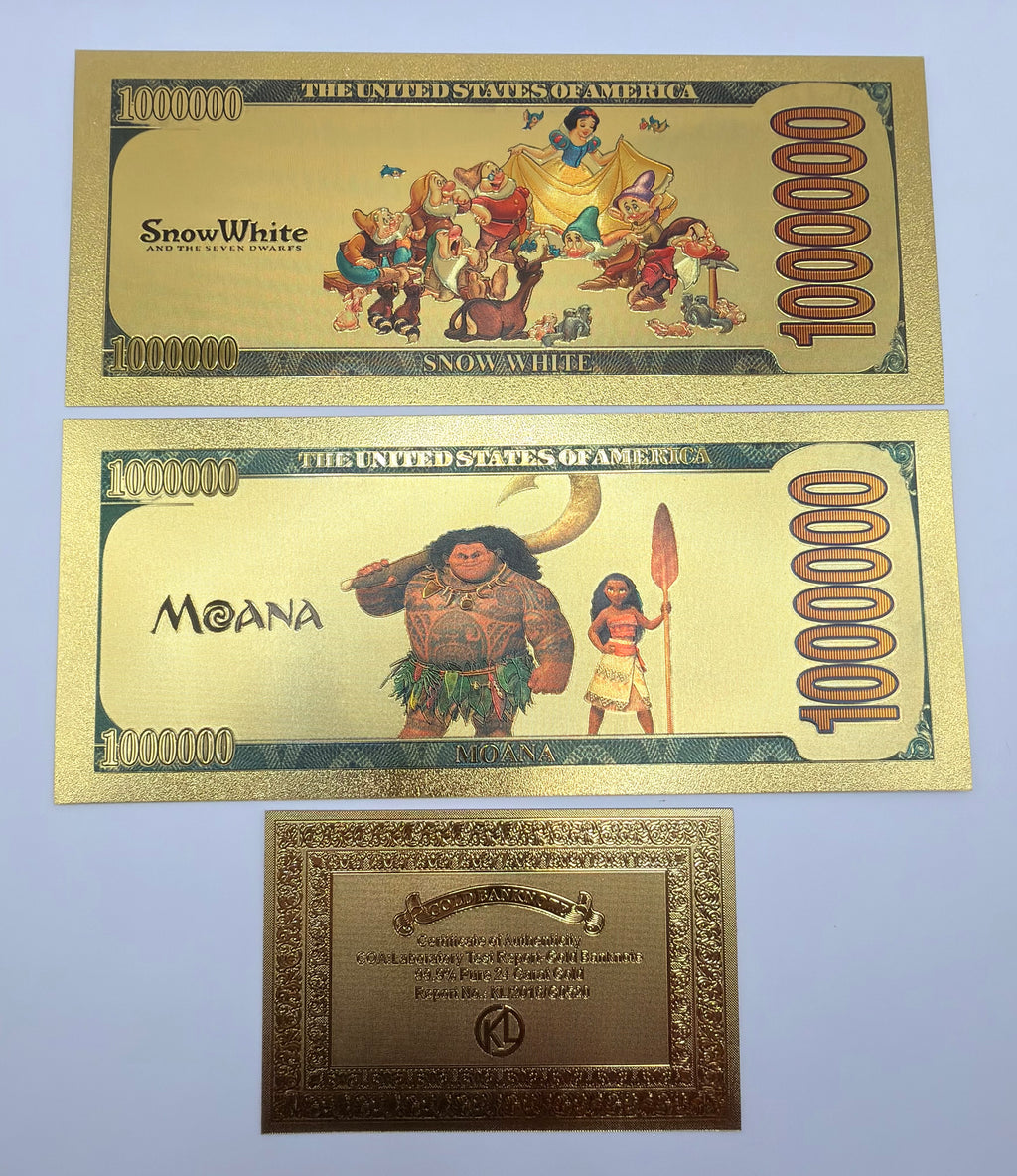 Disney Princess 24K Gold Foil 1,000,000 Novelty Banknote 5-Pc Set