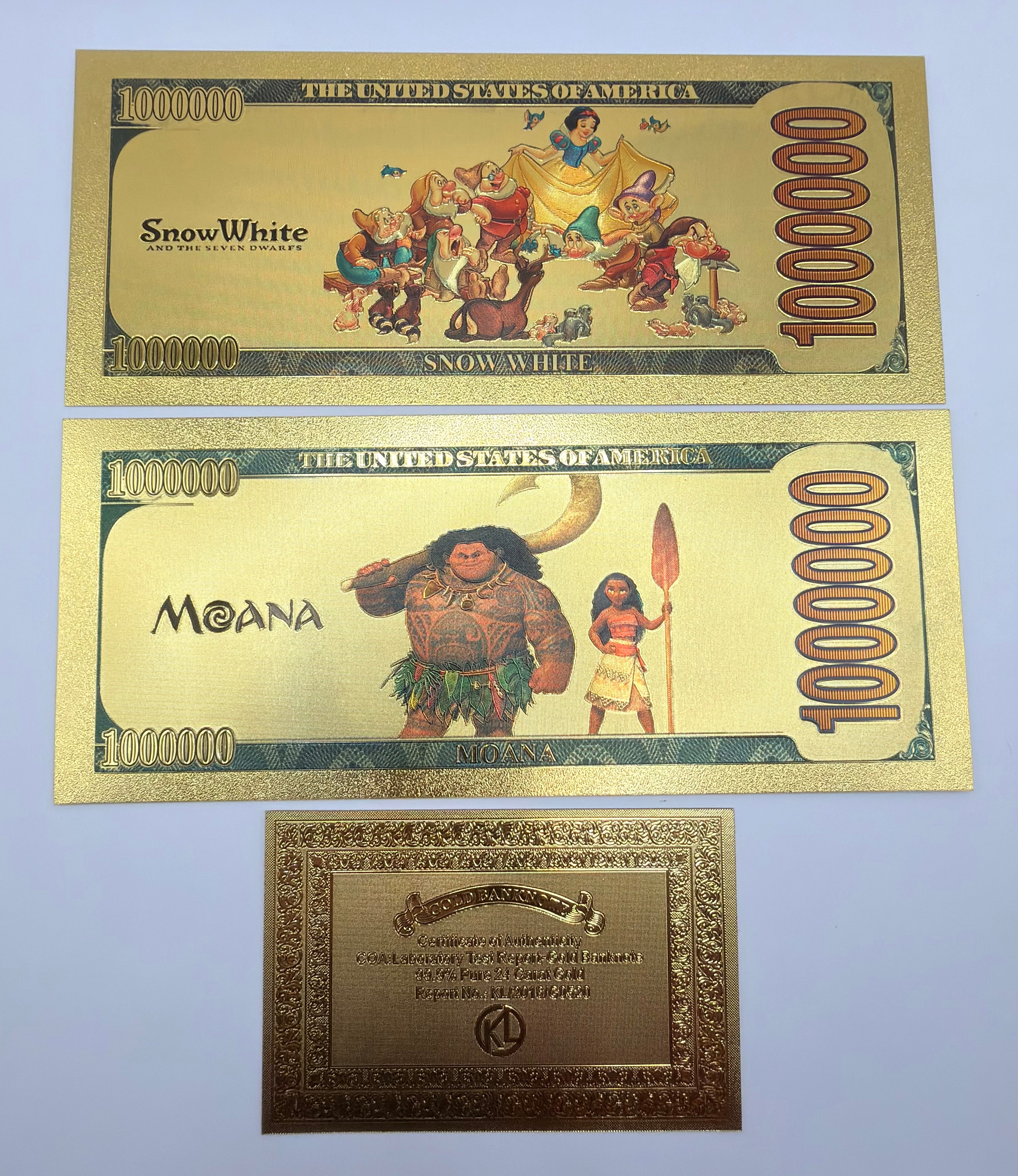 Disney Princess 24K Gold Foil 1,000,000 Novelty Banknote 5-Pc Set