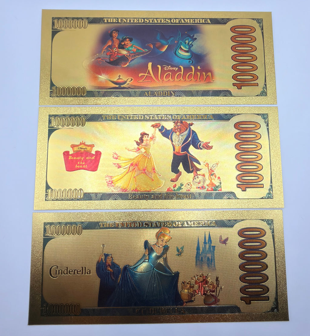 Disney Princess 24K Gold Foil 1,000,000 Novelty Banknote 5-Pc Set