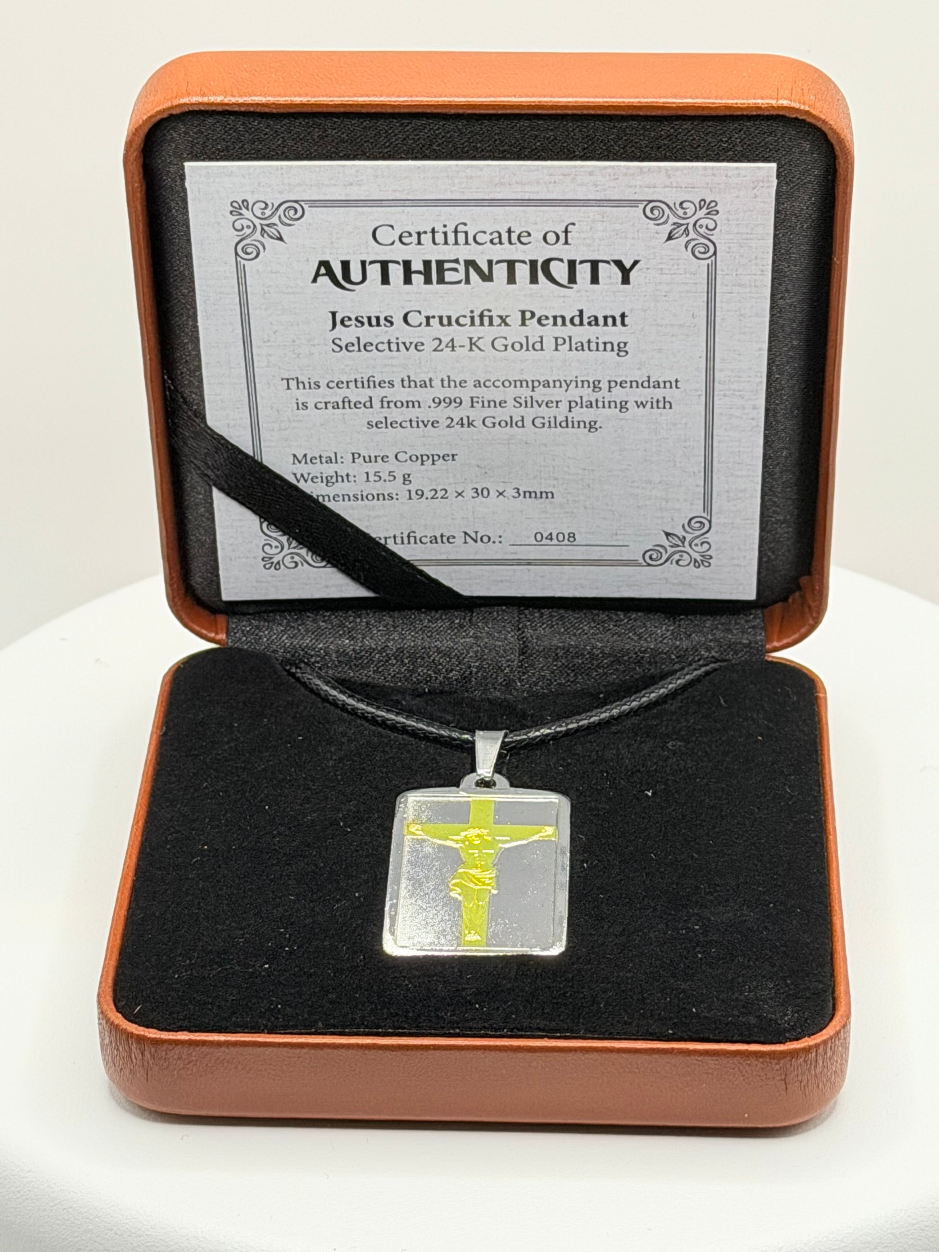 Jesus Crucifix Pendant 24K Gold Plated Silver Plating Box COA