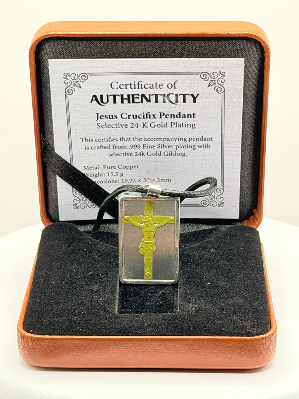 Jesus Crucifix Pendant 24K Gold Plated Silver Plating Box COA
