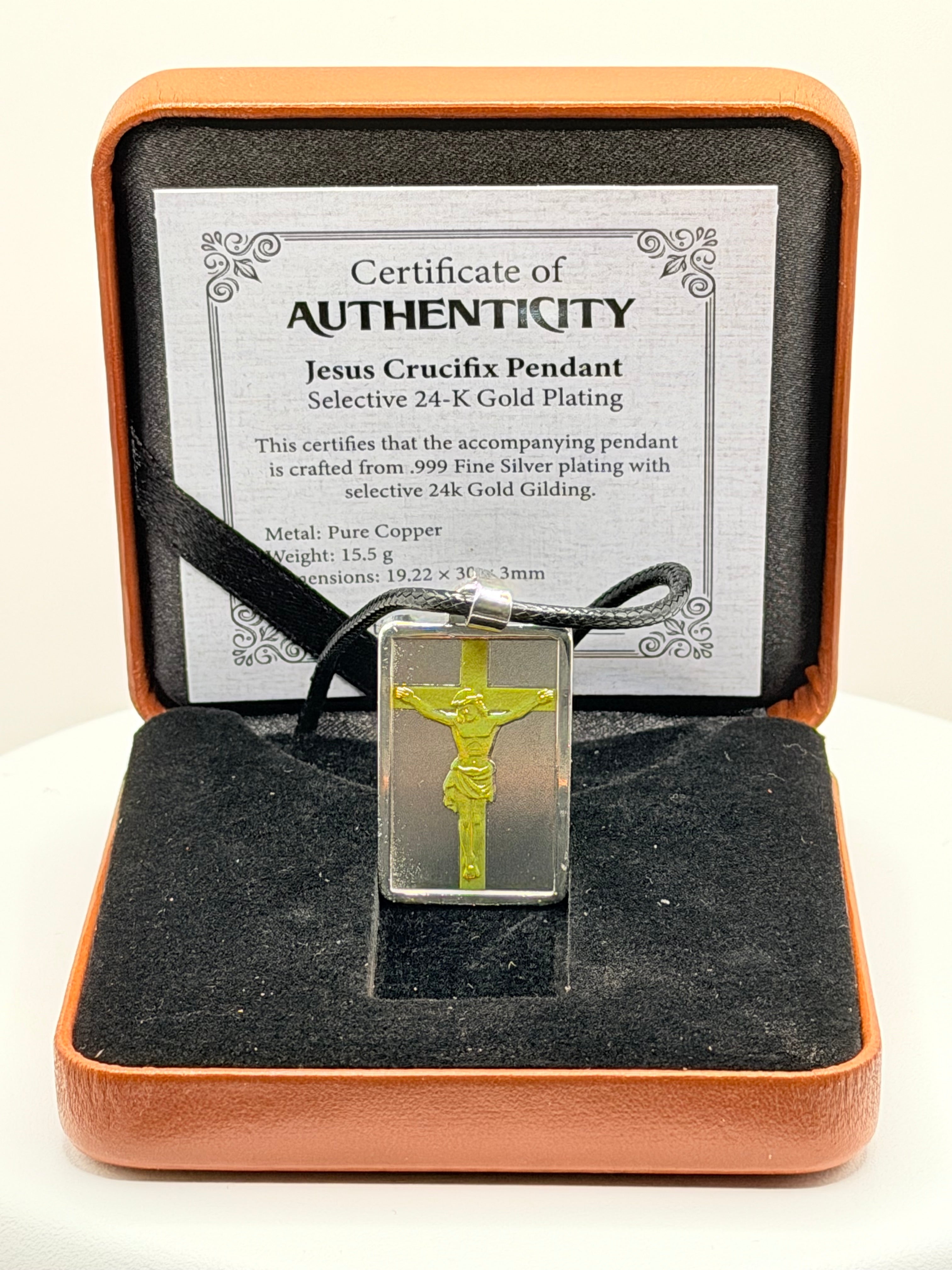 Jesus Crucifix Pendant 24K Gold Plated Silver Plating Box COA