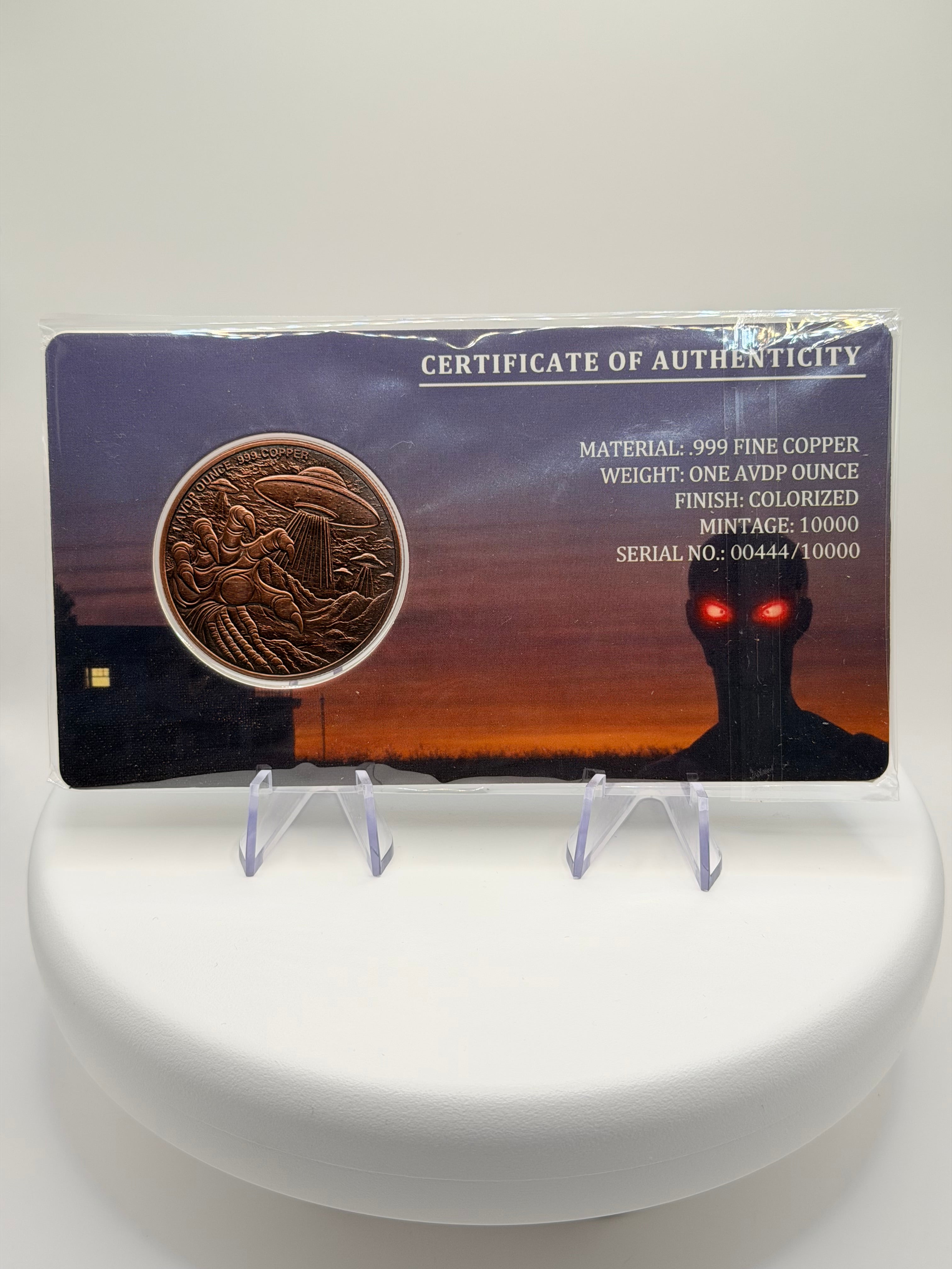 Alien Abduction 1 oz Colorized .999 Copper Round & Board Set