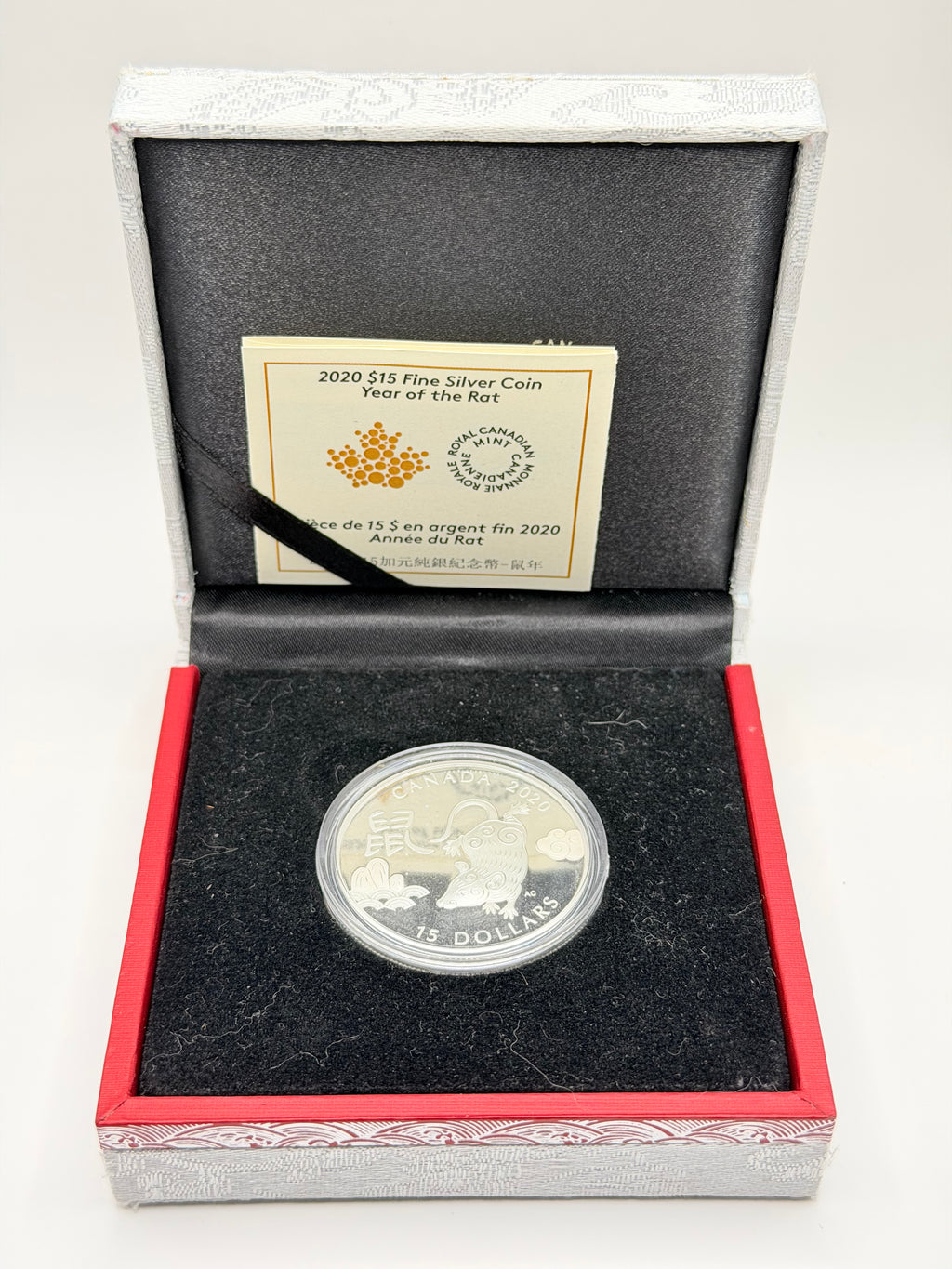 2020 Canada $15 Lunar Year of the Rat 1 oz Silver Proof Coin with COA and Box