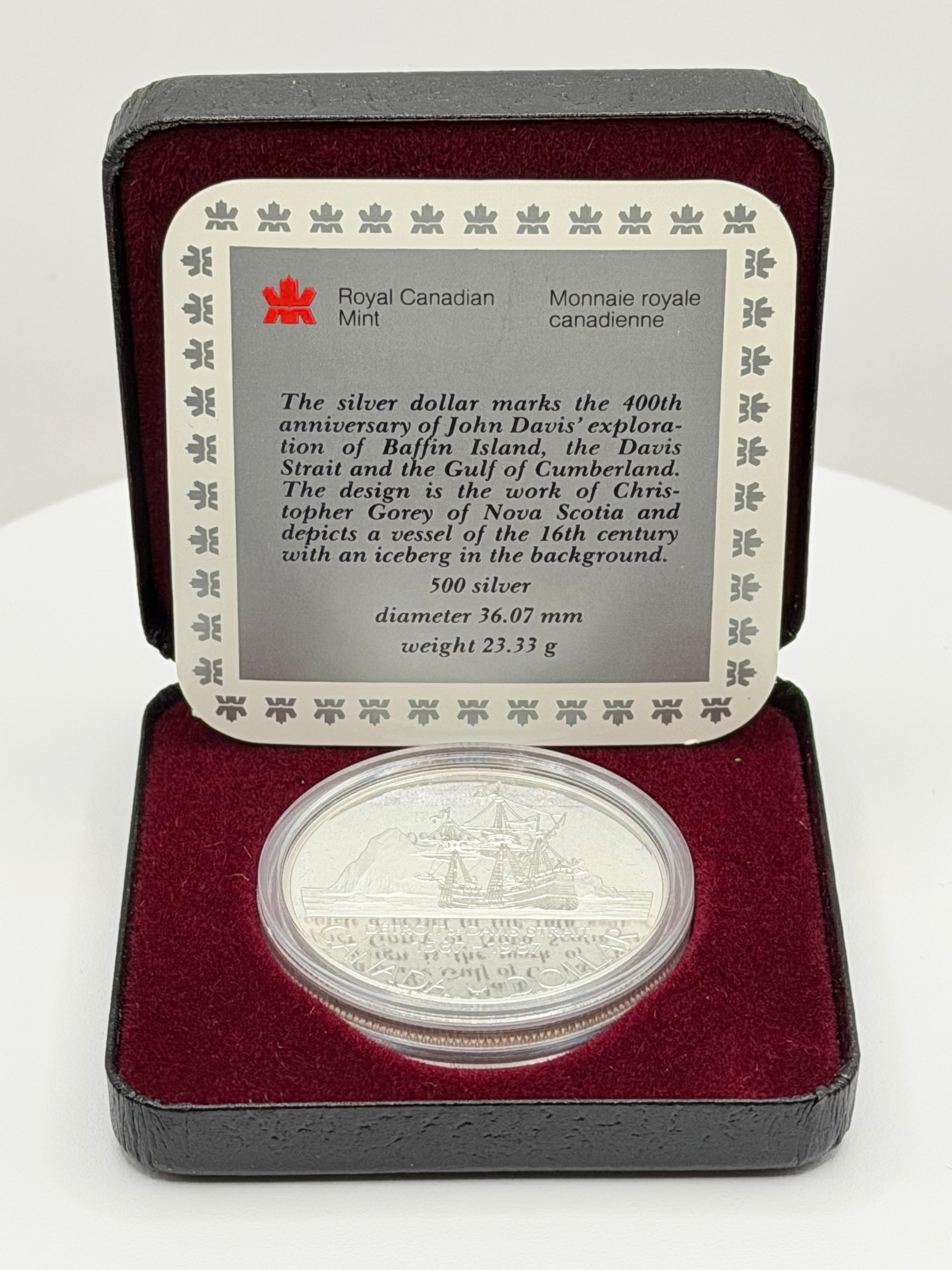 1987 Canada Davis Strait Centennial $1 Silver Proof Coin Boxed