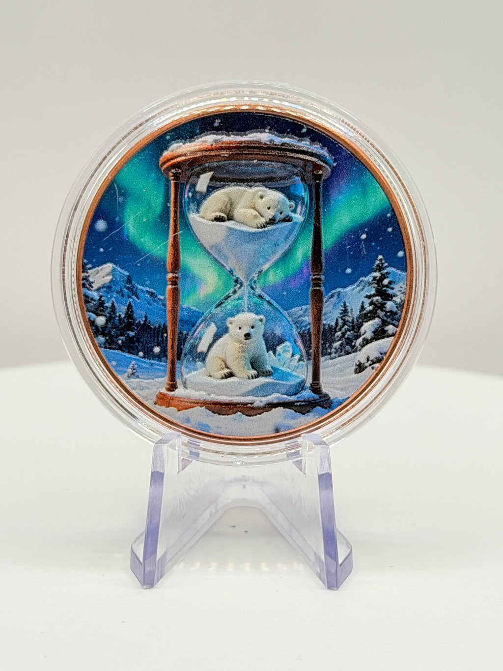 Arctic Hourglass Polar Bears 1 oz Colorized .999 Copper Round
