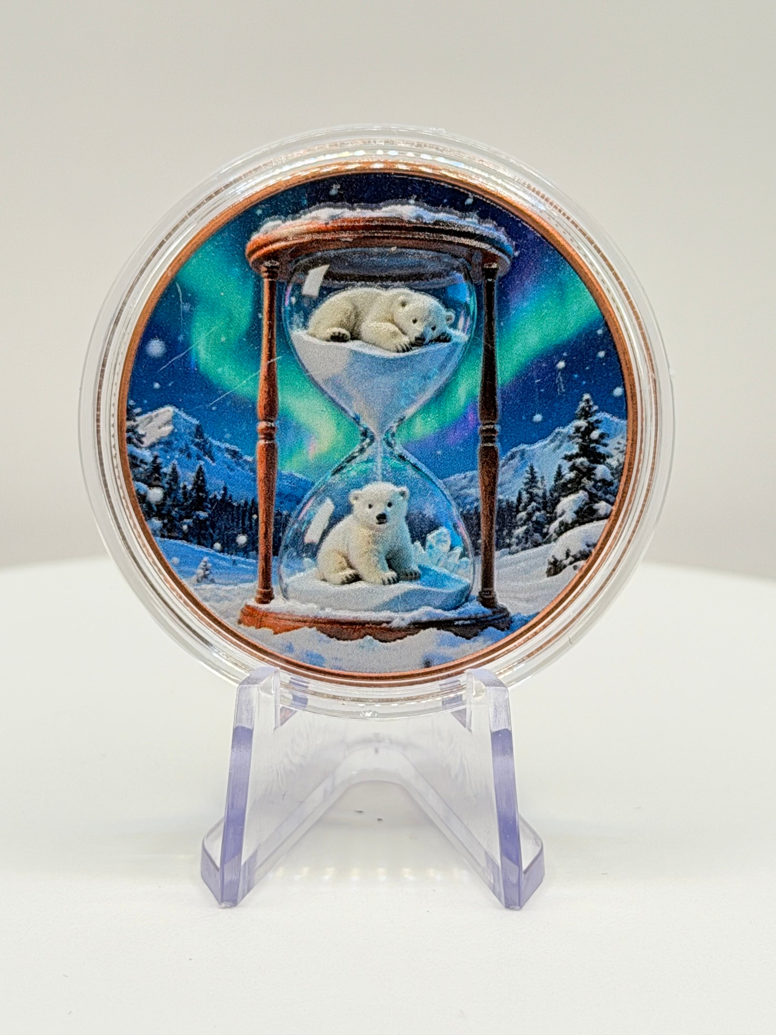 Arctic Hourglass Polar Bears 1 oz Colorized .999 Copper Round