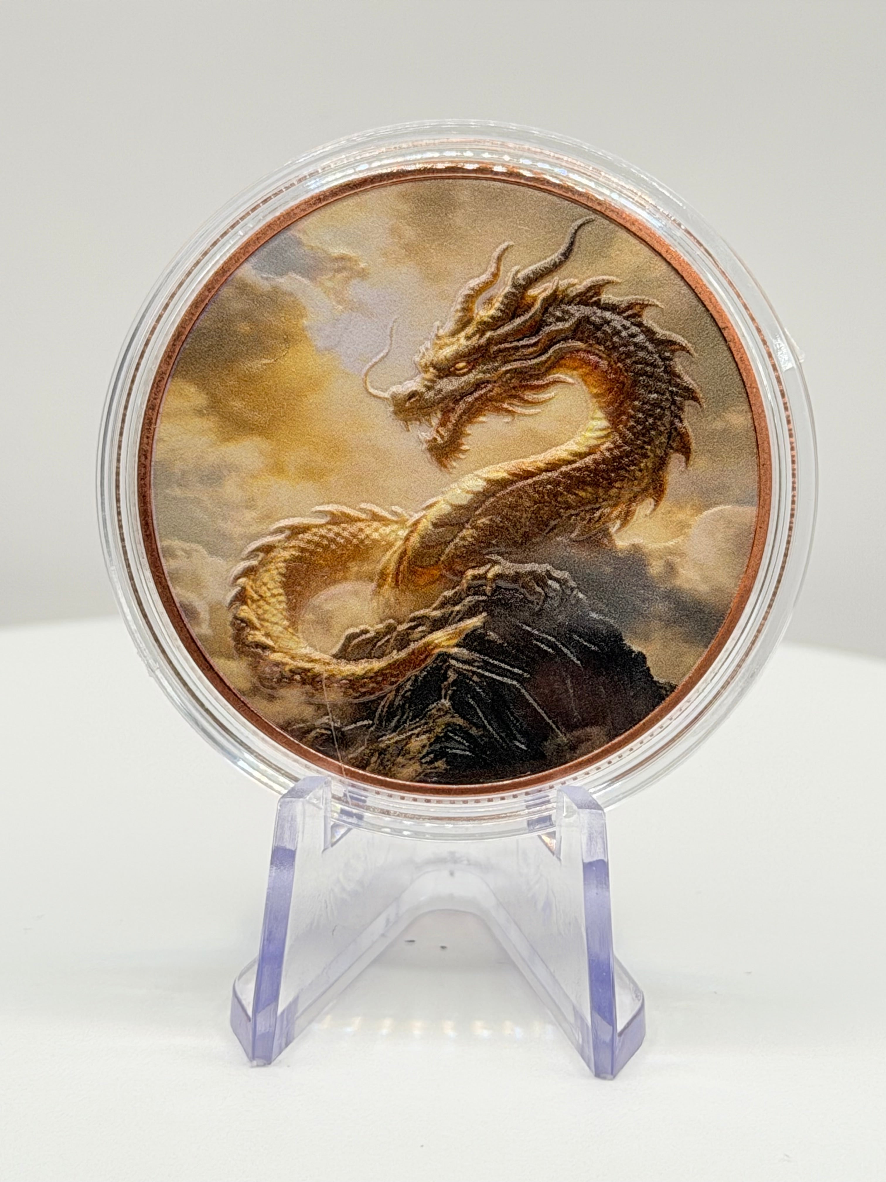 Imperial Golden Dragon 1 oz Colorized .999 Copper Round Bullion