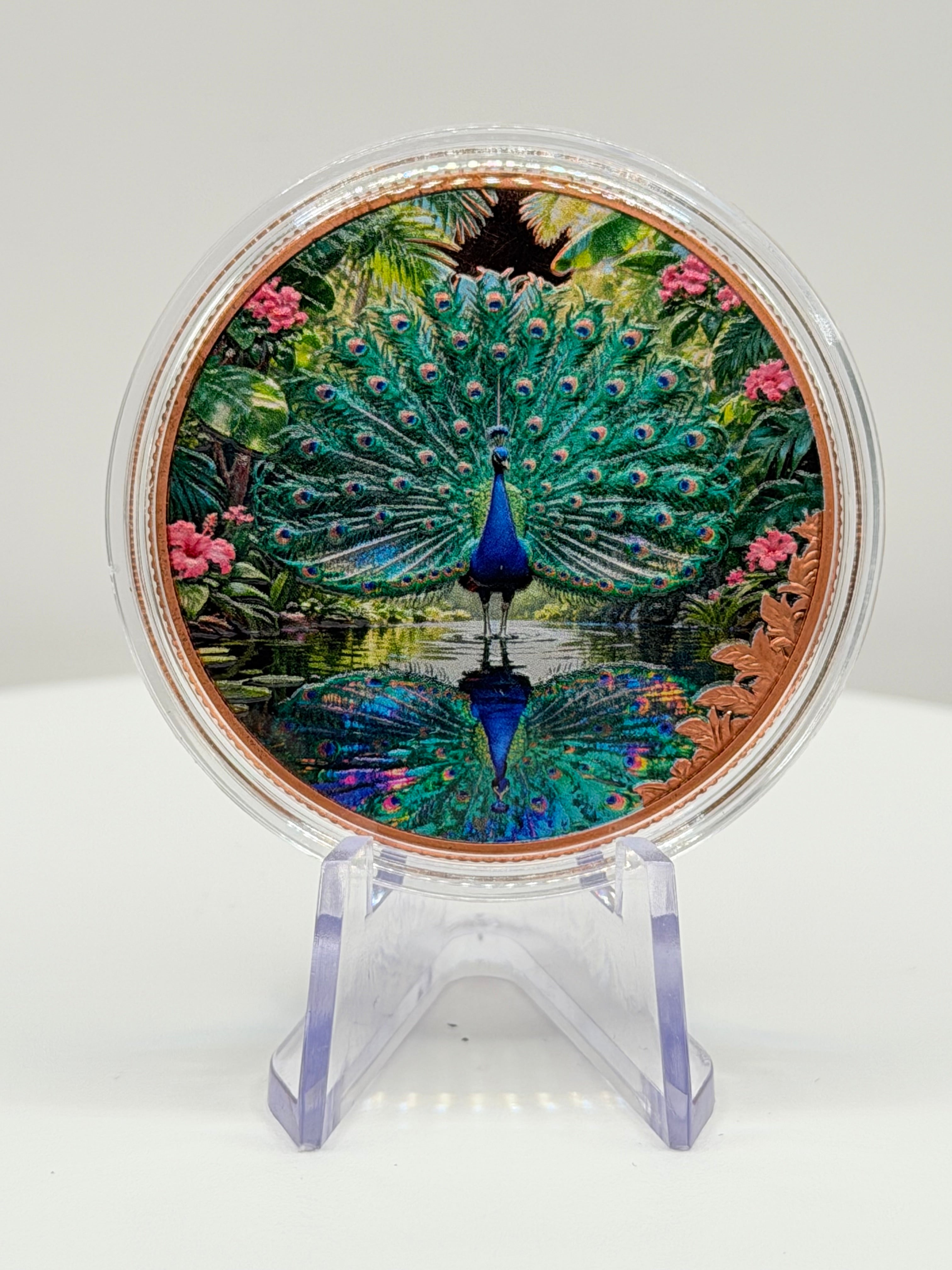 Radiant Peacock Reflection 1 oz Colorized .999 Copper Round