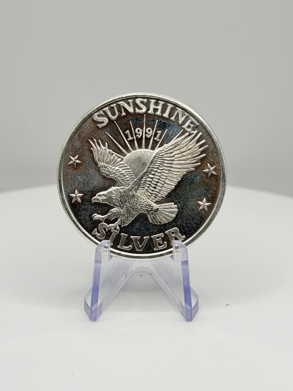 1991 Sunshine Mint 1 oz .999 Fine Silver Round Vintage SMI