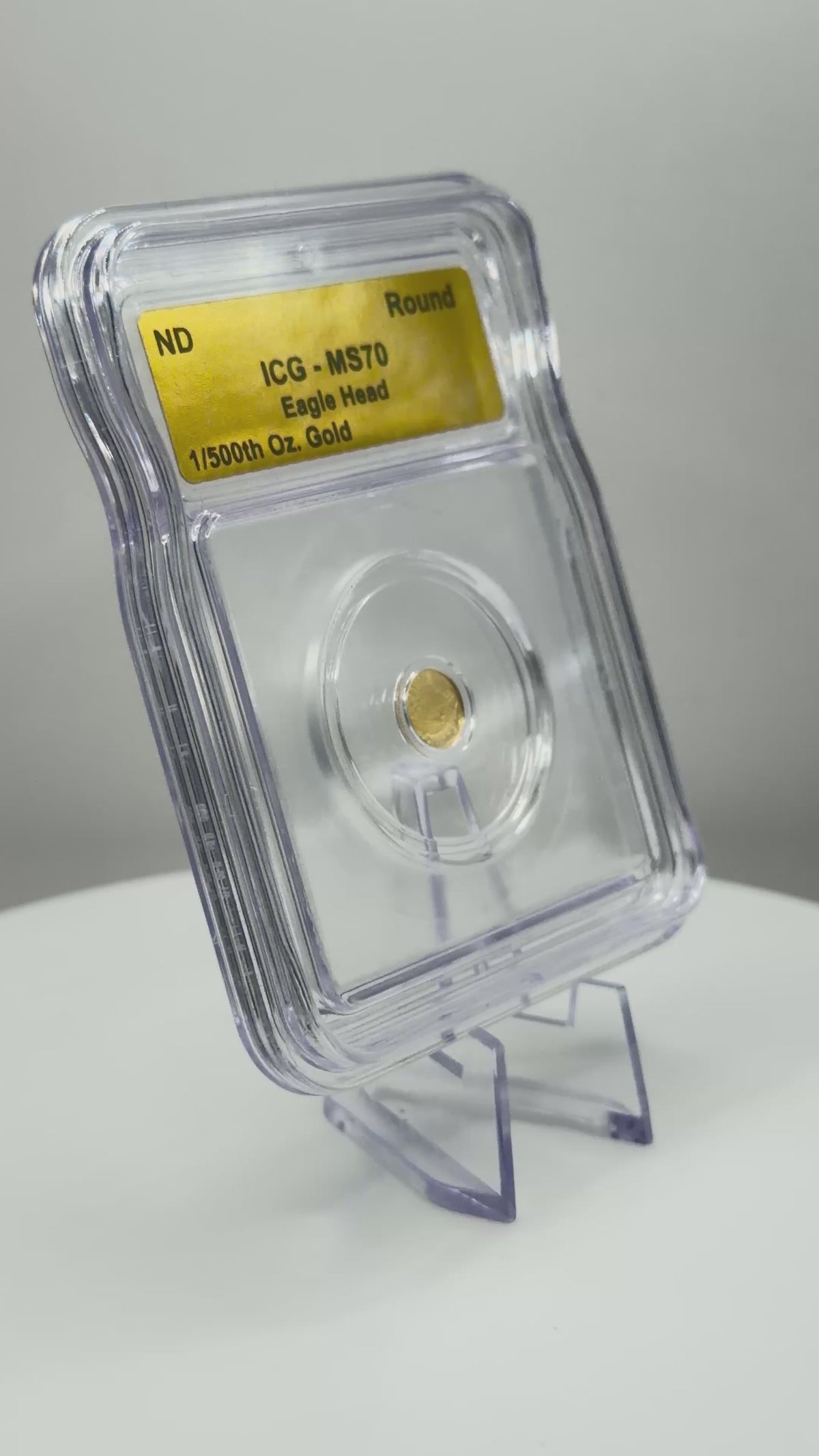 ICG MS70 Eagle Head 1/500th oz Fractional Gold Round Slabbed
