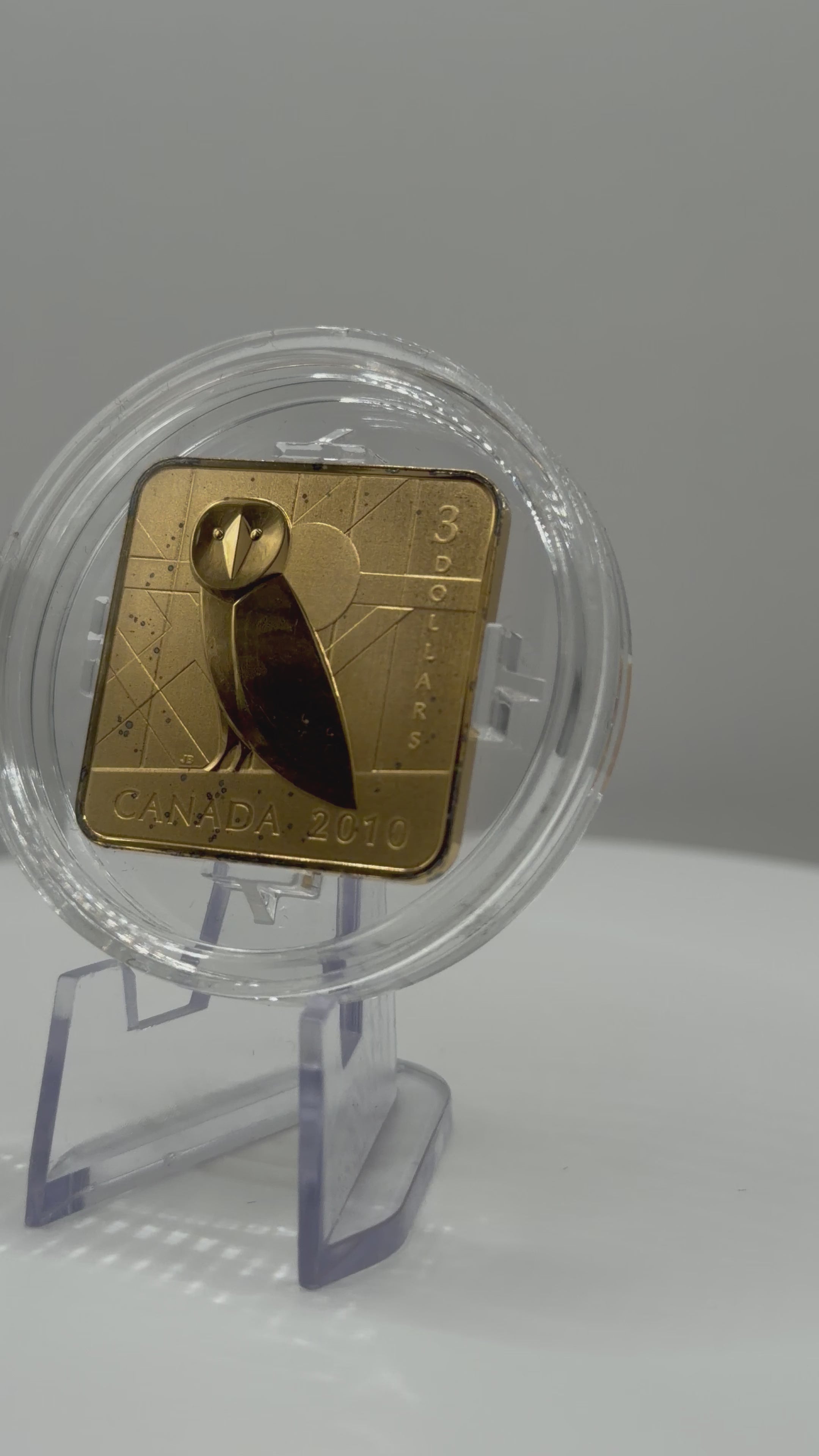 2010 Canada $3 Wildlife Conservation Series: Barn Owl Gold-Plated Sterling Silver Square Coin (Box & COA)