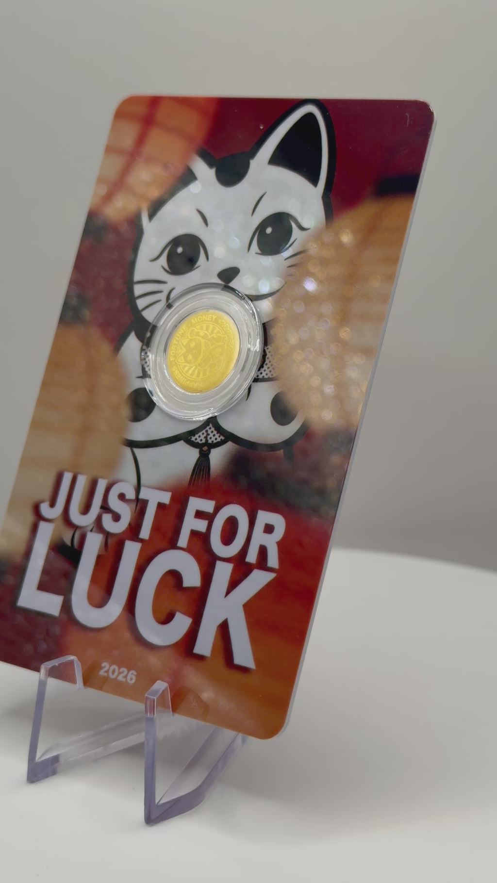 2026 Chat porte-bonheur Maneki-Neko 1/1000 oz Pièce en or pur 9999 - Liberia 12 $ (sur carte COA)