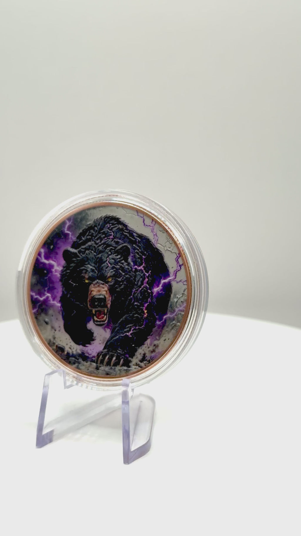 Grizzly Bear Lightning Strike 1 oz .999 Fine Copper Art Round - Limited Edition Colorized Bullion