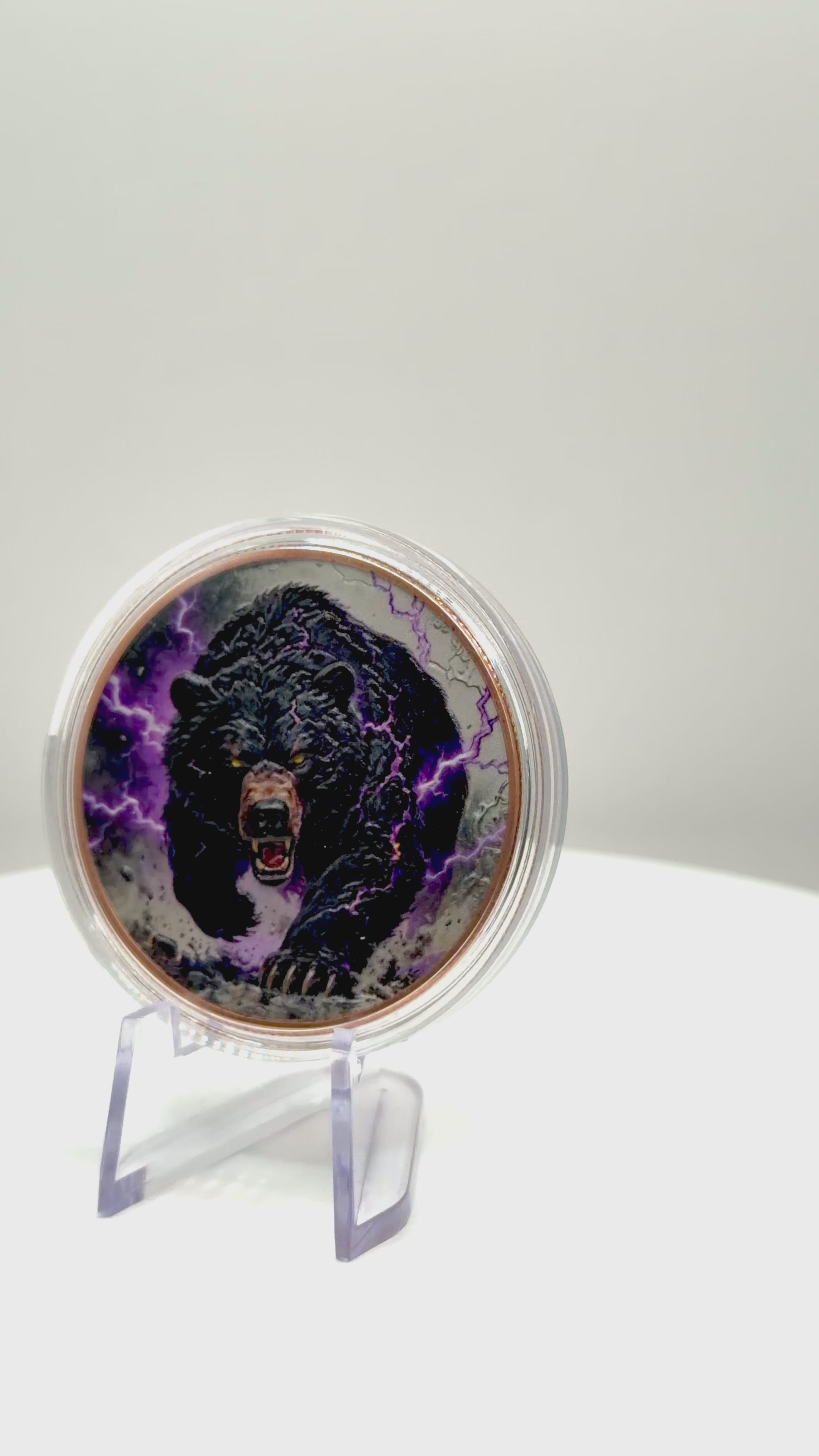 Grizzly Bear Lightning Strike 1 oz .999 Fine Copper Art Round - Limited Edition Colorized Bullion