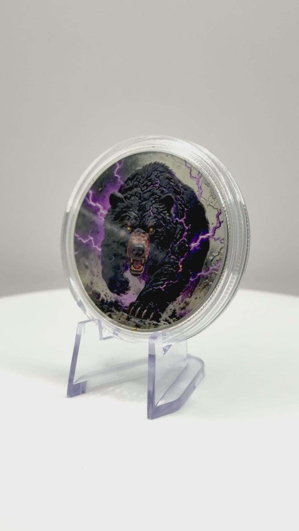 Grizzly Bear Lightning Strike 1 oz .999 Fine Copper Art Round - Limited Edition Colorized Bullion