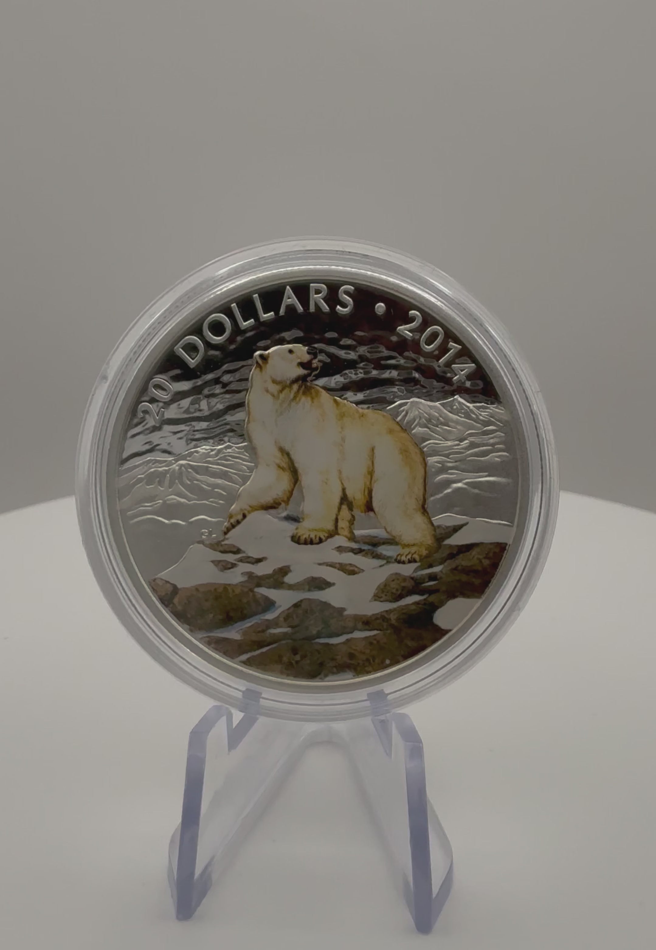 2014 Canada $20 Iconic Polar Bear 1 oz Fine Silver Coloured Coin (with Box & COA)