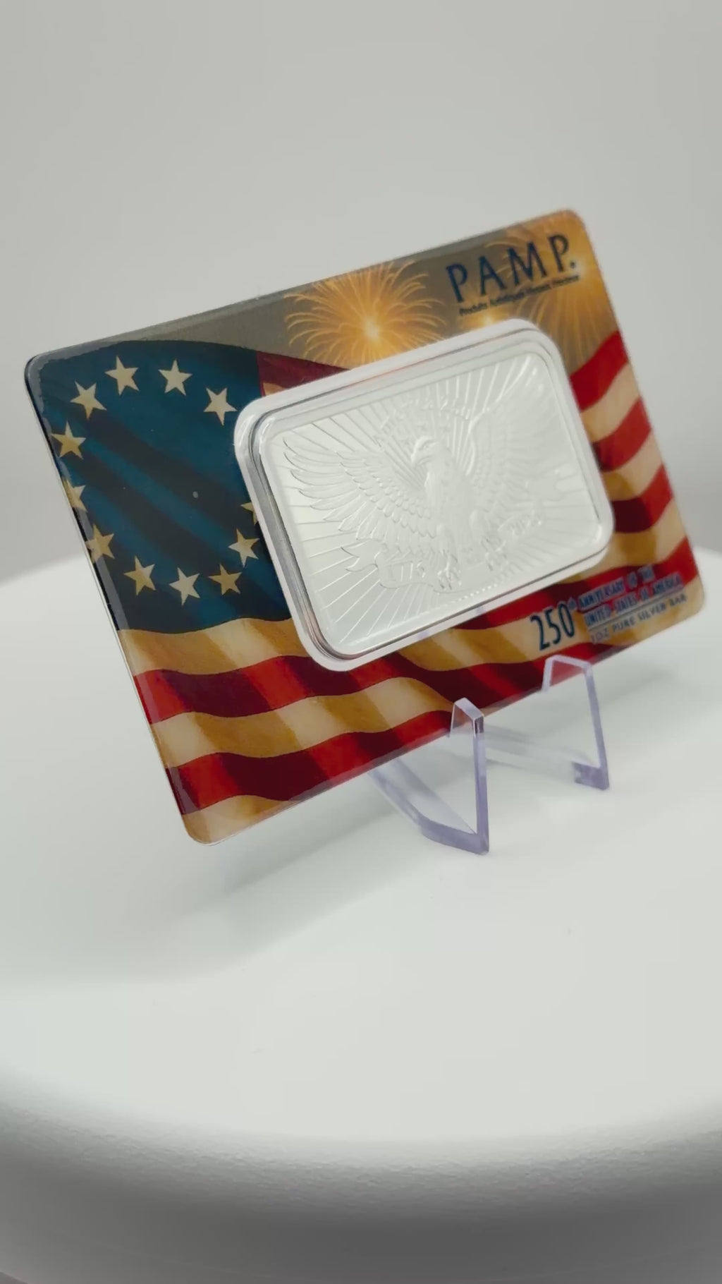 PAMP Suisse USA 250th Anniversary 1 oz Fine Silver Bar .999 Pure in Assay Card (Serial #00118)