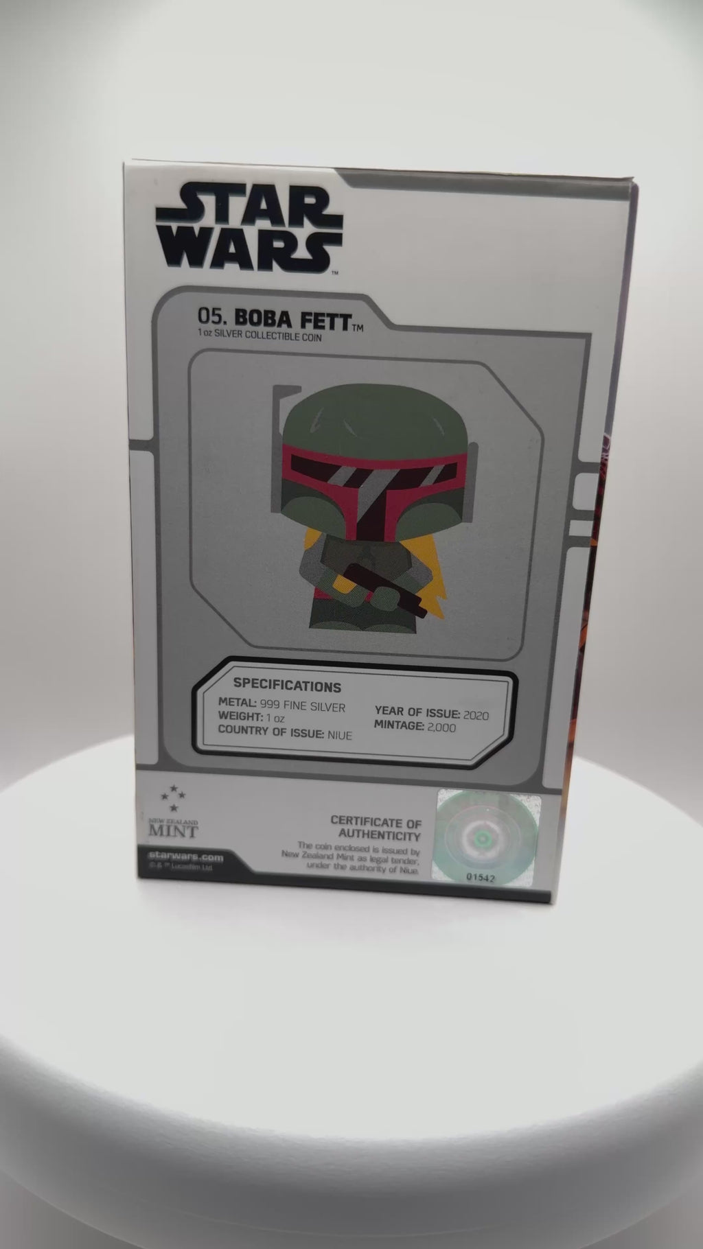 2020 Niue Star Wars Chibi Boba Fett 1 oz Silver Coin Boxed