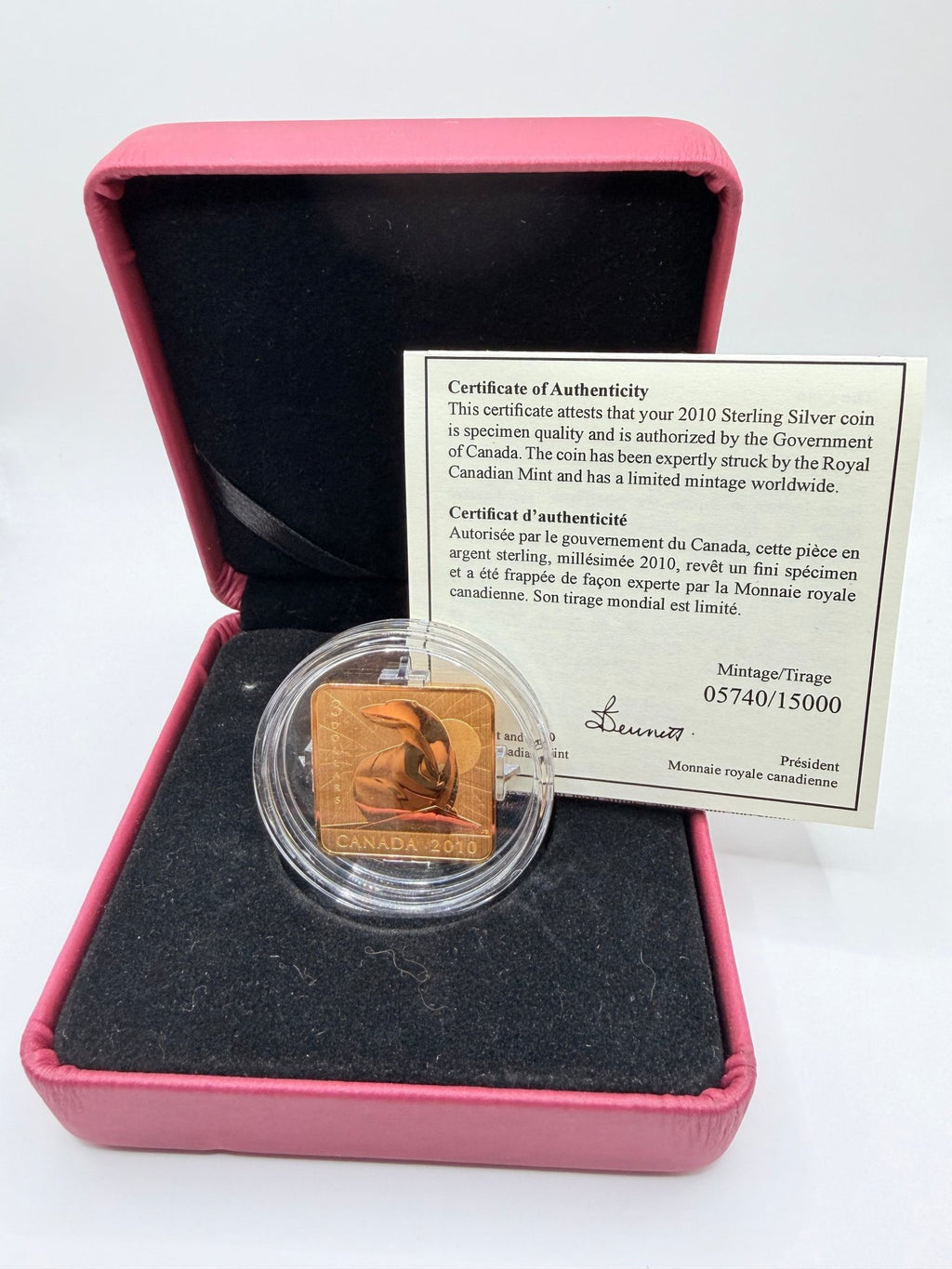 2010 Canada $3 Wildlife Conservation Series: Polar Bear Gold-Plated Sterling Silver Square Coin (Box & COA) - MMmetalsandmore