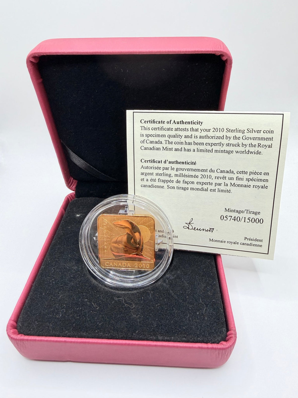 2010 Canada $3 Wildlife Conservation Series: Polar Bear Gold-Plated Sterling Silver Square Coin (Box & COA) - MMmetalsandmore