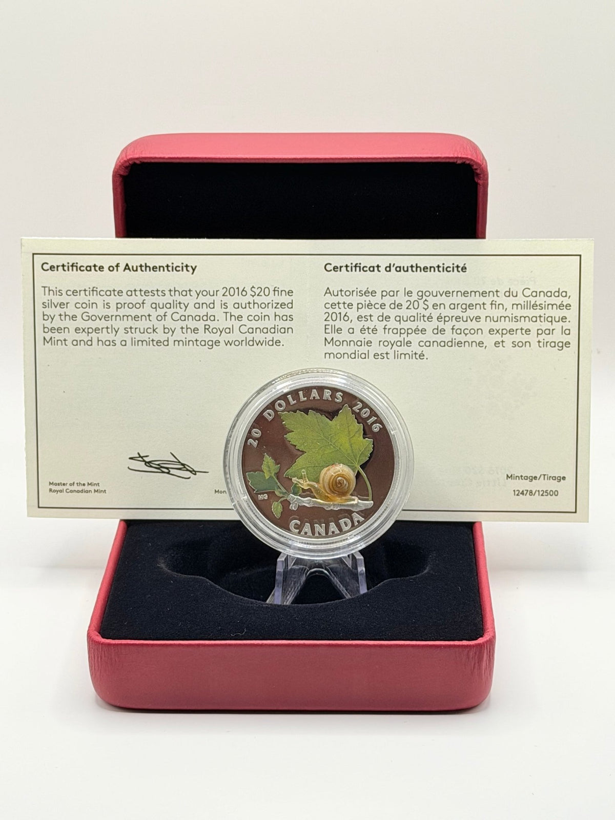 2016 Canada $20 Little Creatures Venetian Glass Snail Silver Coin - MMmetalsandmore