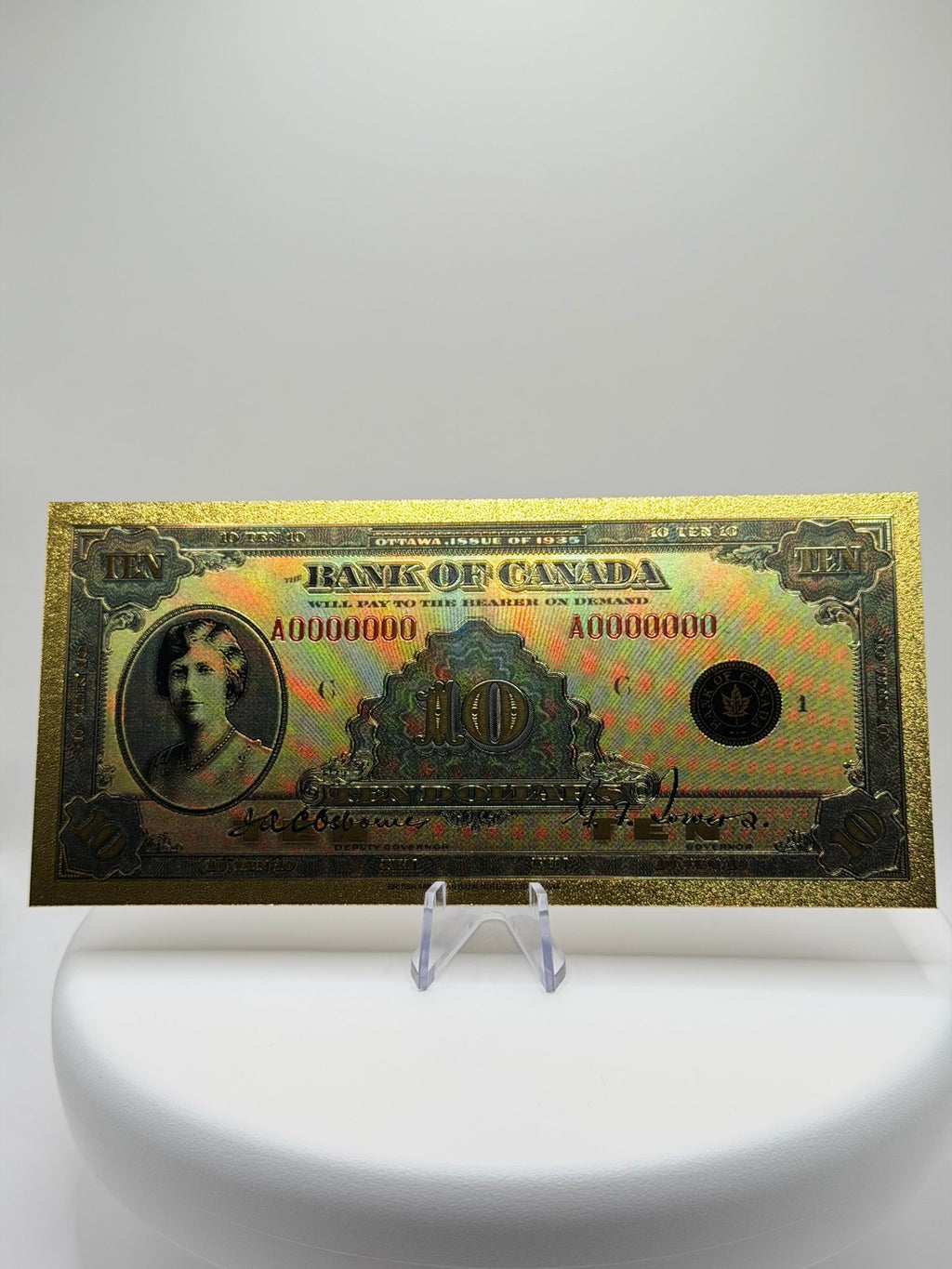 Lot of Bank of Canada One Dollar Gold Foil Note Replica, Vintage Canadian Currency Decor, 24K Plated Novelty Banknote Gift - MMmetalsandmore