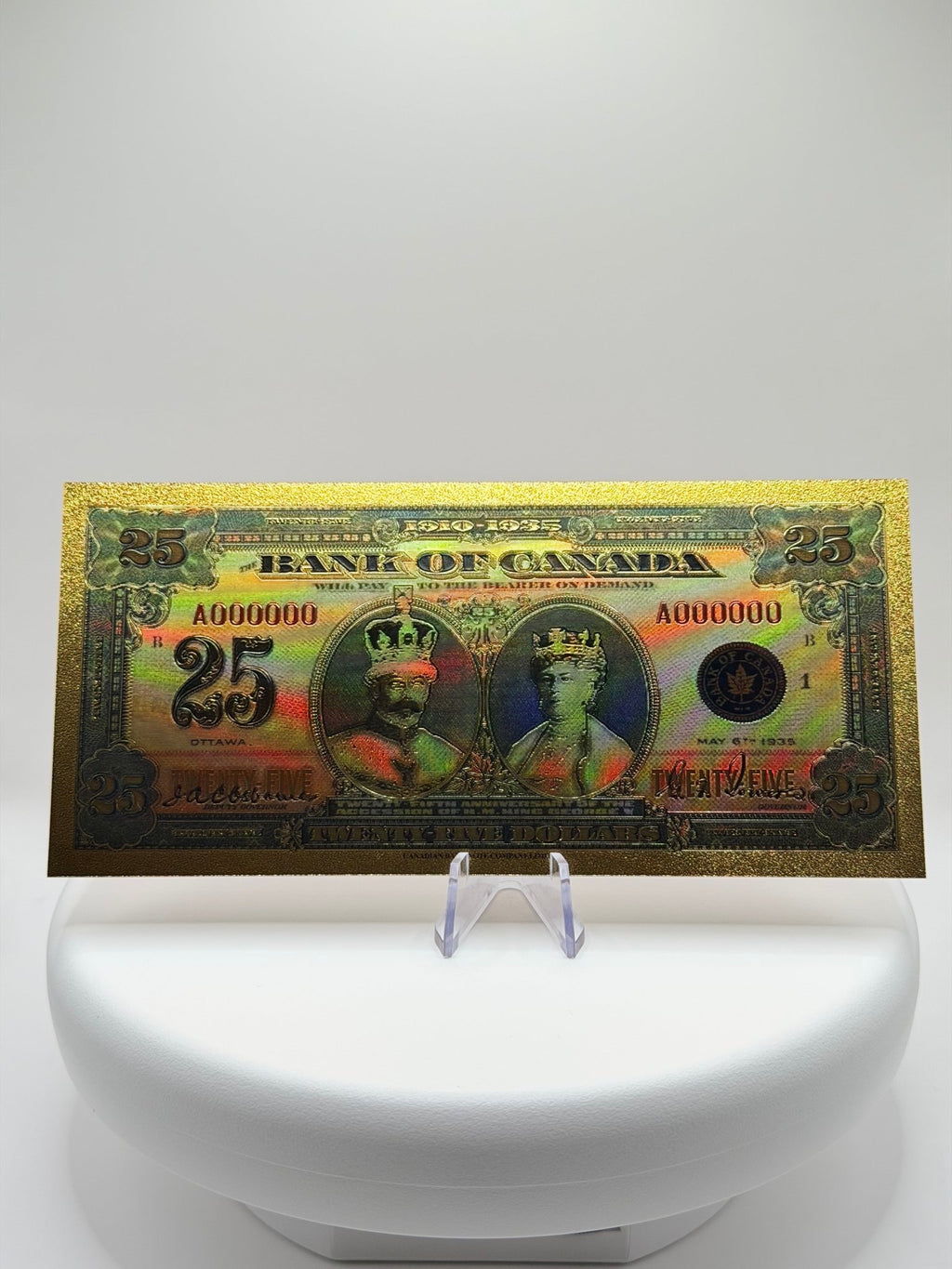Lot of Bank of Canada One Dollar Gold Foil Note Replica, Vintage Canadian Currency Decor, 24K Plated Novelty Banknote Gift - MMmetalsandmore