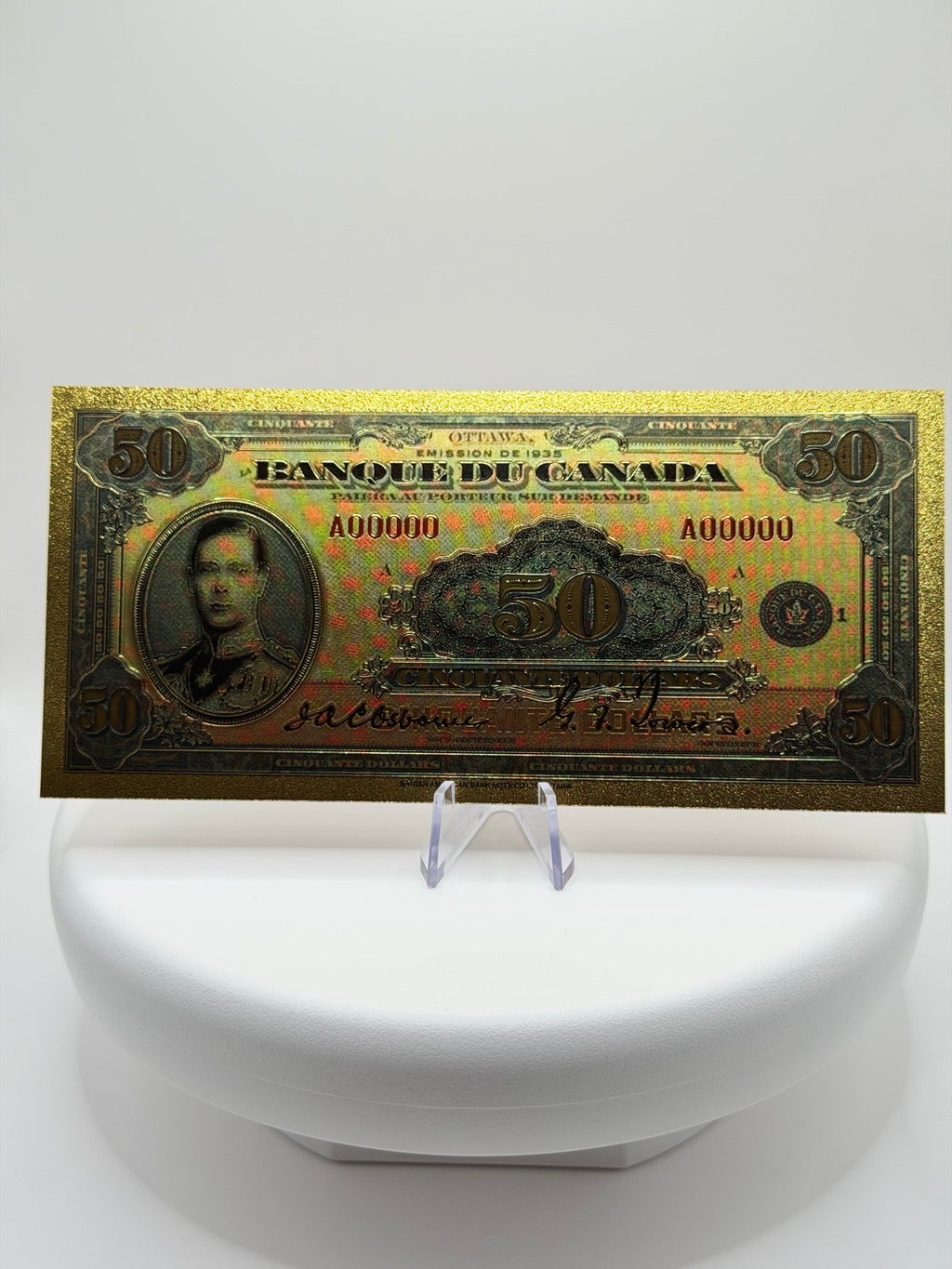Lot of Bank of Canada One Dollar Gold Foil Note Replica, Vintage Canadian Currency Decor, 24K Plated Novelty Banknote Gift - MMmetalsandmore