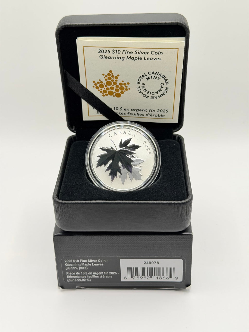 2025 Canada $10 Gleaming Maple Leaves Silver Coin - MMmetalsandmore