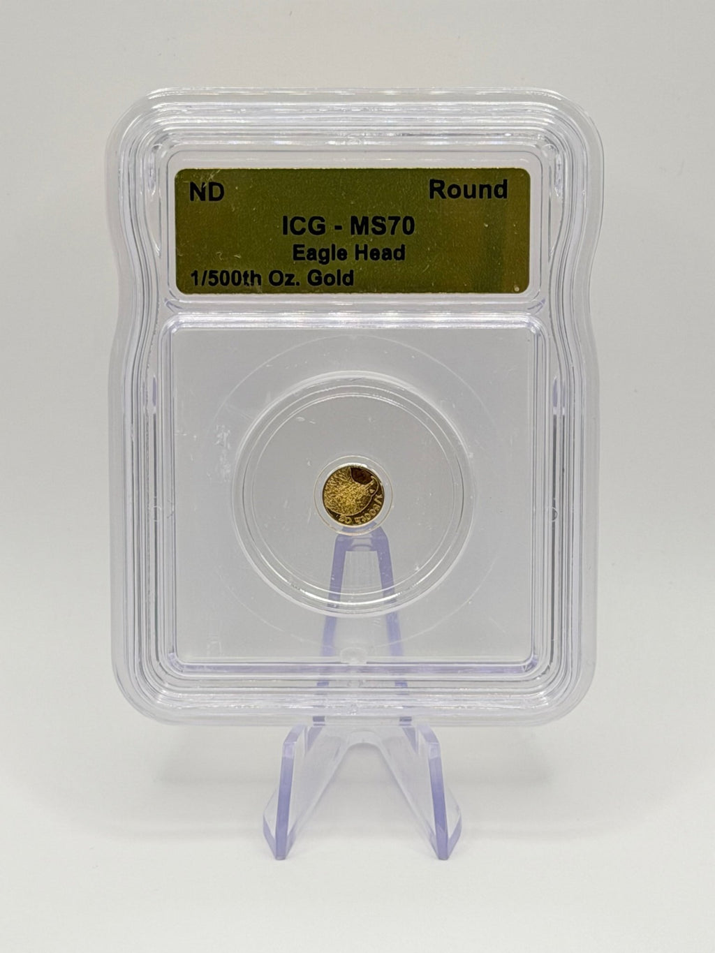 ICG MS70 Eagle Head 1/500th oz Fractional Gold Round Slabbed - MMmetalsandmore