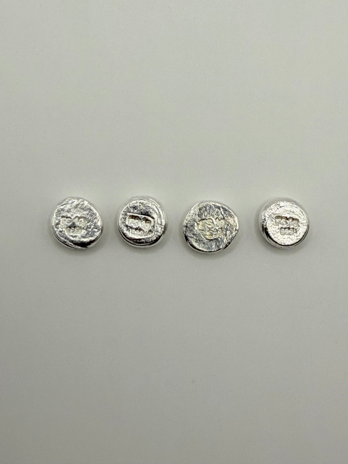 Hand-Poured .999 Fine Silver 1 Gram Art Buttons – 4-Piece Custom Stamped Set - MMmetalsandmore