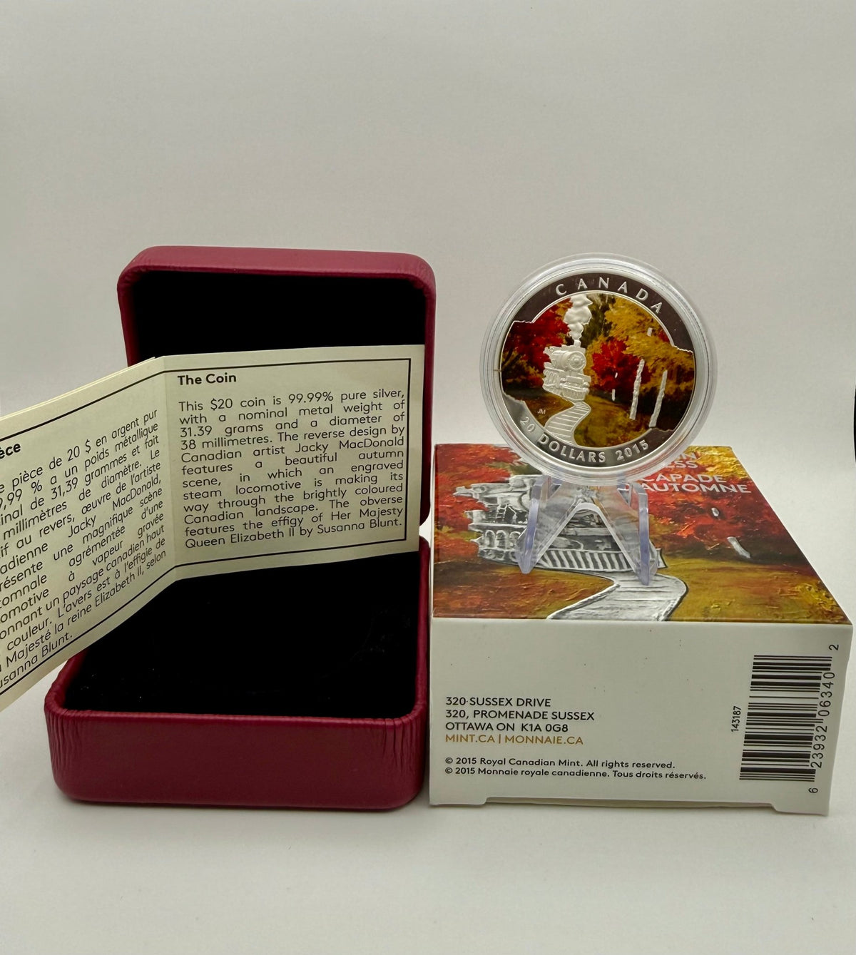 2015 Canada $20 Autumn Express 1 oz Fine Silver Coloured Coin (with Box & COA) - MMmetalsandmore