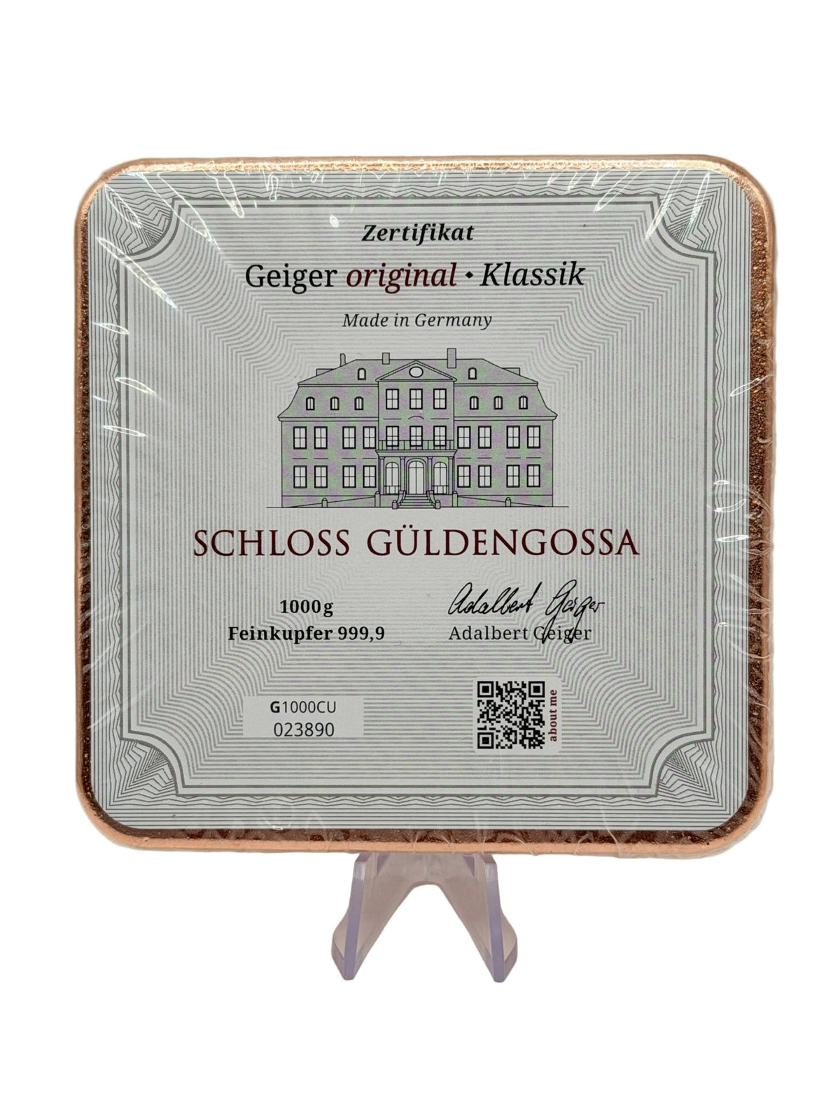 1kg Pure Copper Square Bar .9999 Fine German Bullion Sealed Schloss Güldengossa - MMmetalsandmore1kg Pure Copper Square Bar .9999 Fine German Bullion Sealed Schloss Güldengossa