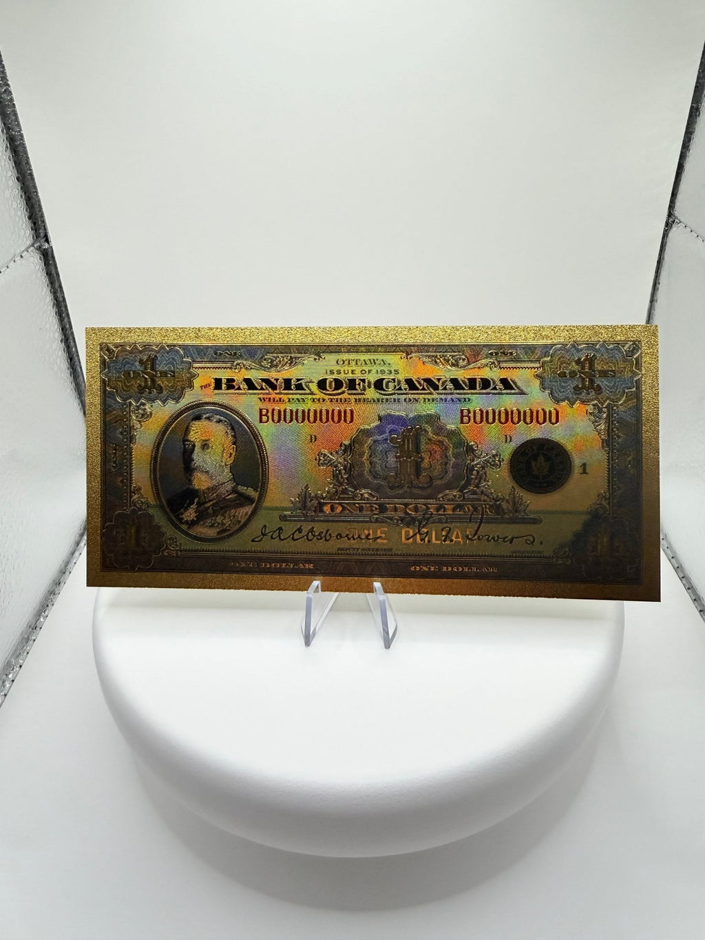 Lot of Bank of Canada One Dollar Gold Foil Note Replica, Vintage Canadian Currency Decor, 24K Plated Novelty Banknote Gift - MMmetalsandmore