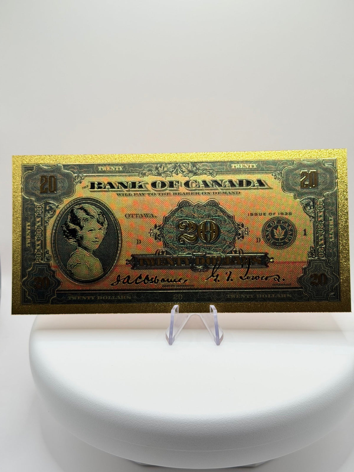 Lot of Bank of Canada One Dollar Gold Foil Note Replica, Vintage Canadian Currency Decor, 24K Plated Novelty Banknote Gift - MMmetalsandmore