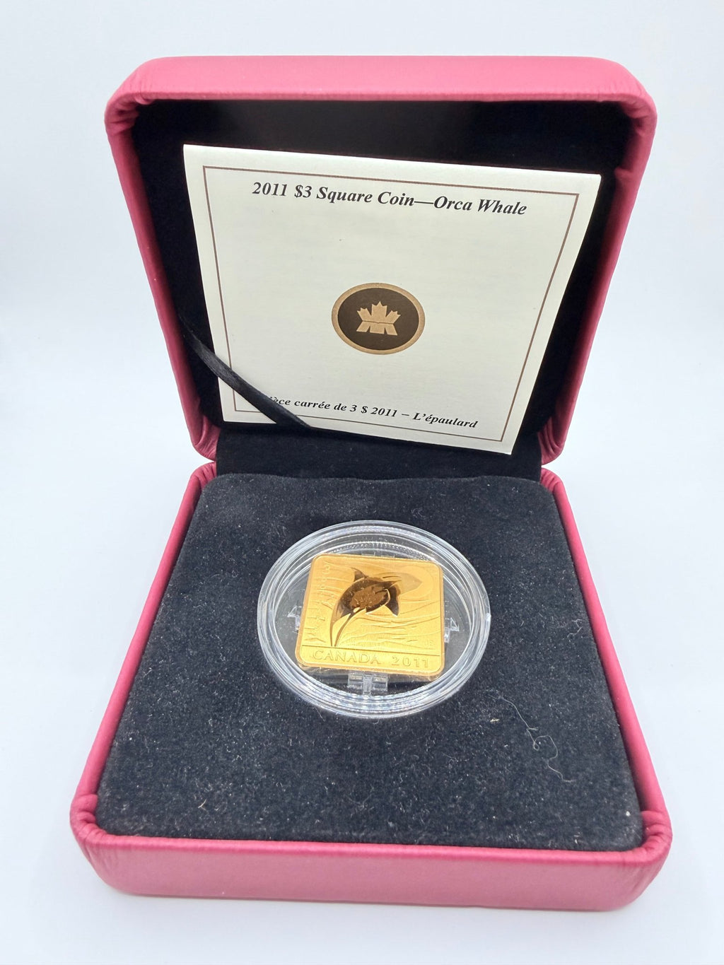 2011 Canada $3 Wildlife Conservation Series: Orca Whale Gold-Plated Sterling Silver Square Coin (Box & COA) - MMmetalsandmore